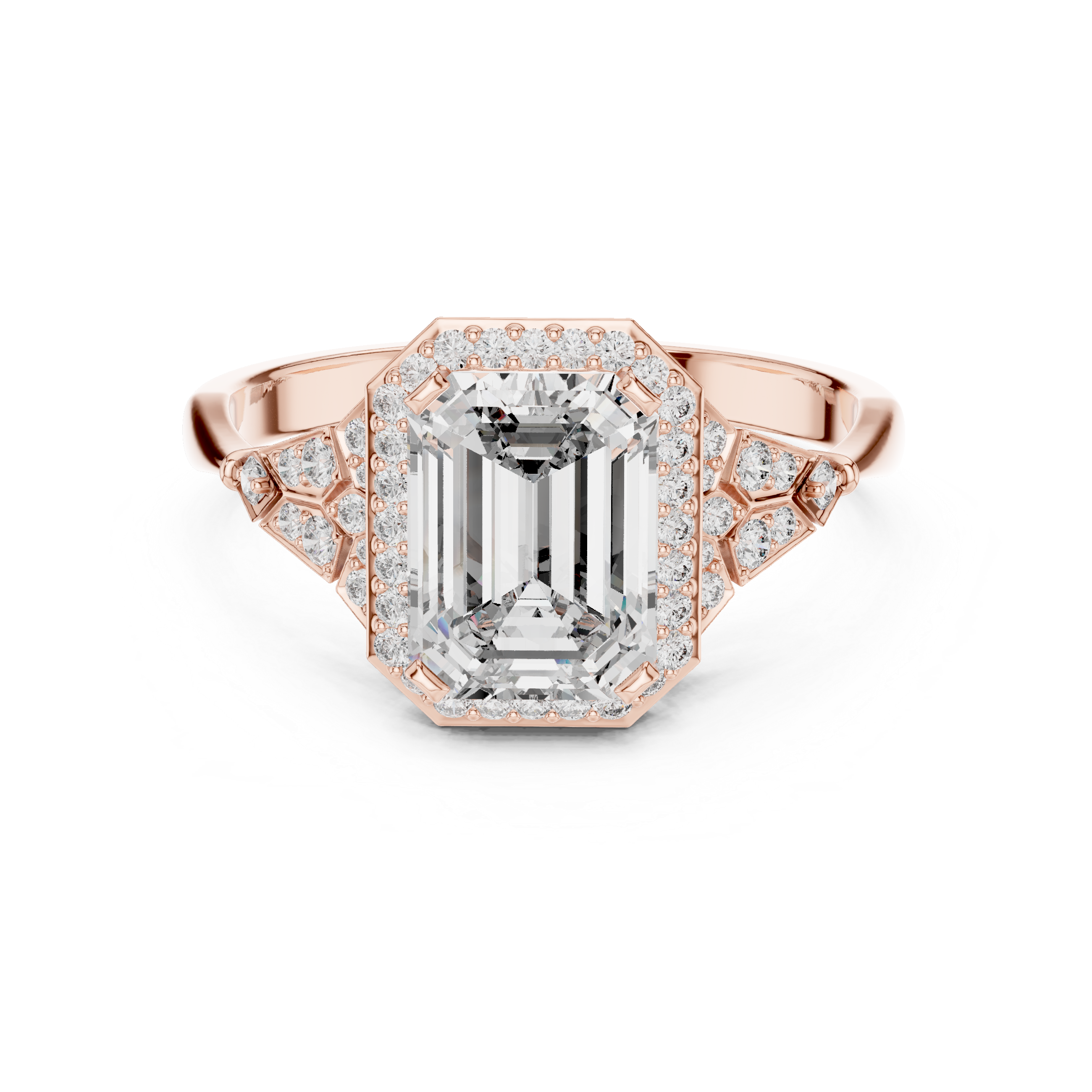 Muur Atelier Solid Gold Emerald Cut Vintage Diamond Halo with Filigree Detail