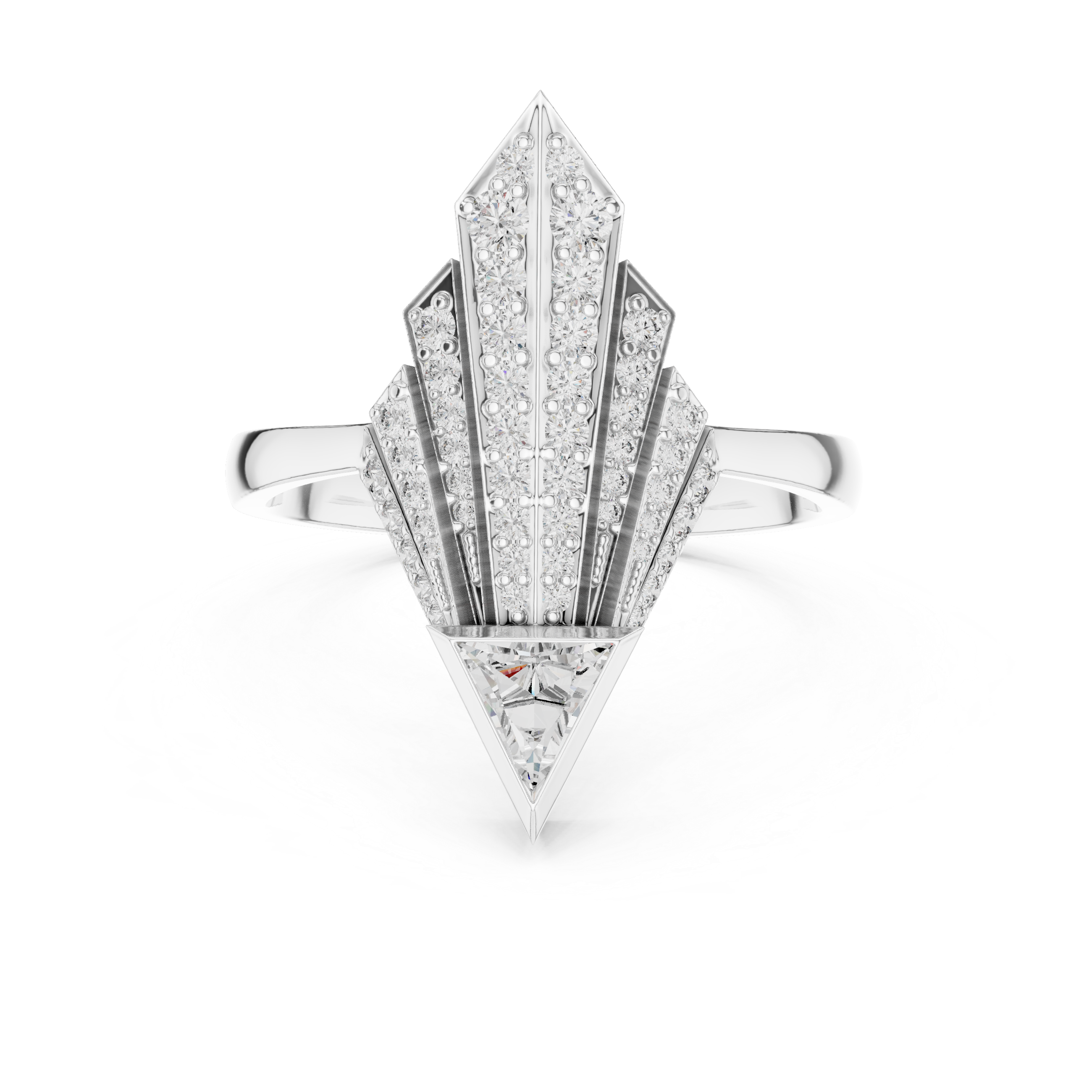 Muur Atelier Solid Gold Art Deco Fan Ring with Triangle Diamond & Sunburst Motif