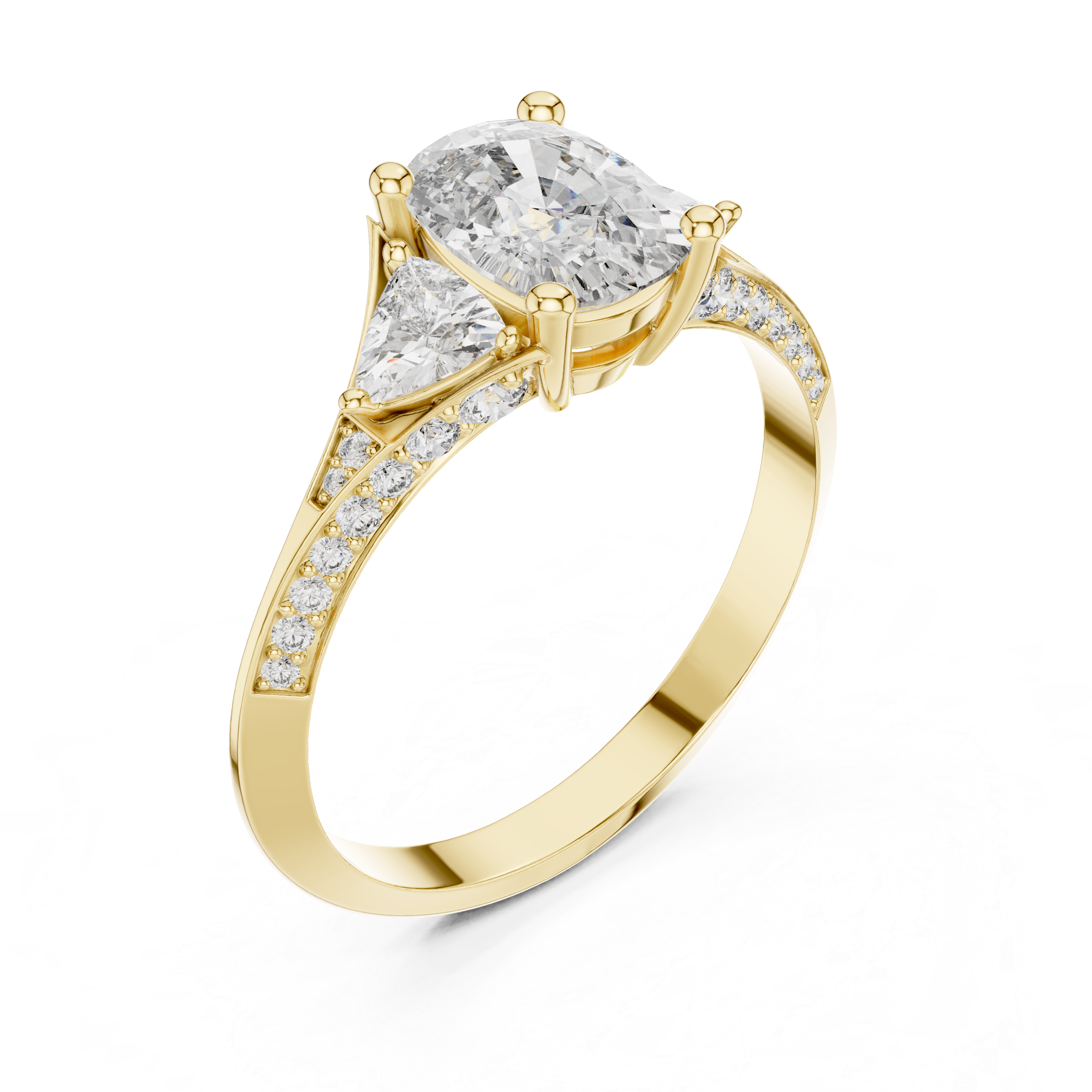 Muur Atelier Solid Gold Cushion Cut Three-Stone Ring with Trillion Accents