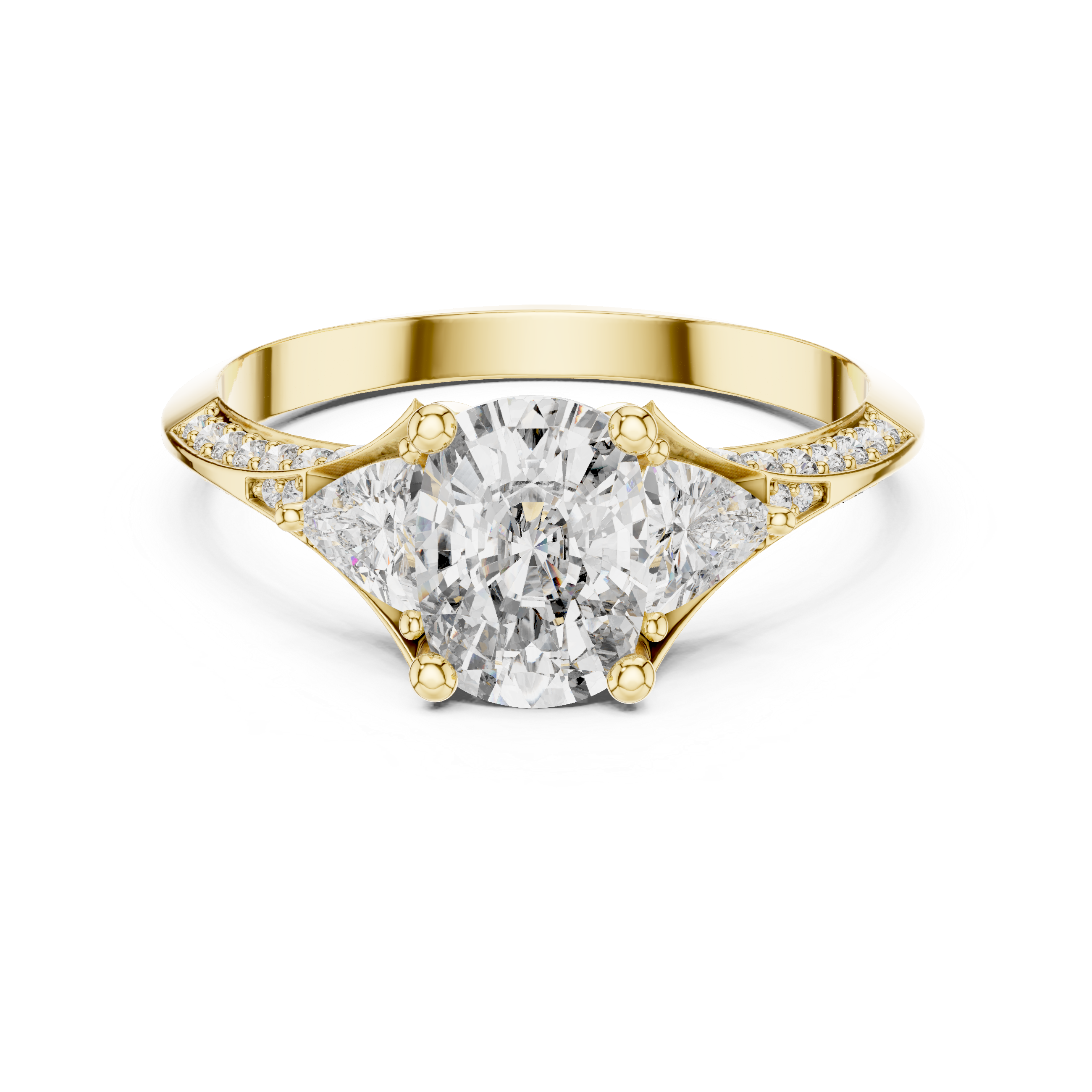 Muur Atelier Solid Gold Cushion Cut Three-Stone Ring with Trillion Accents