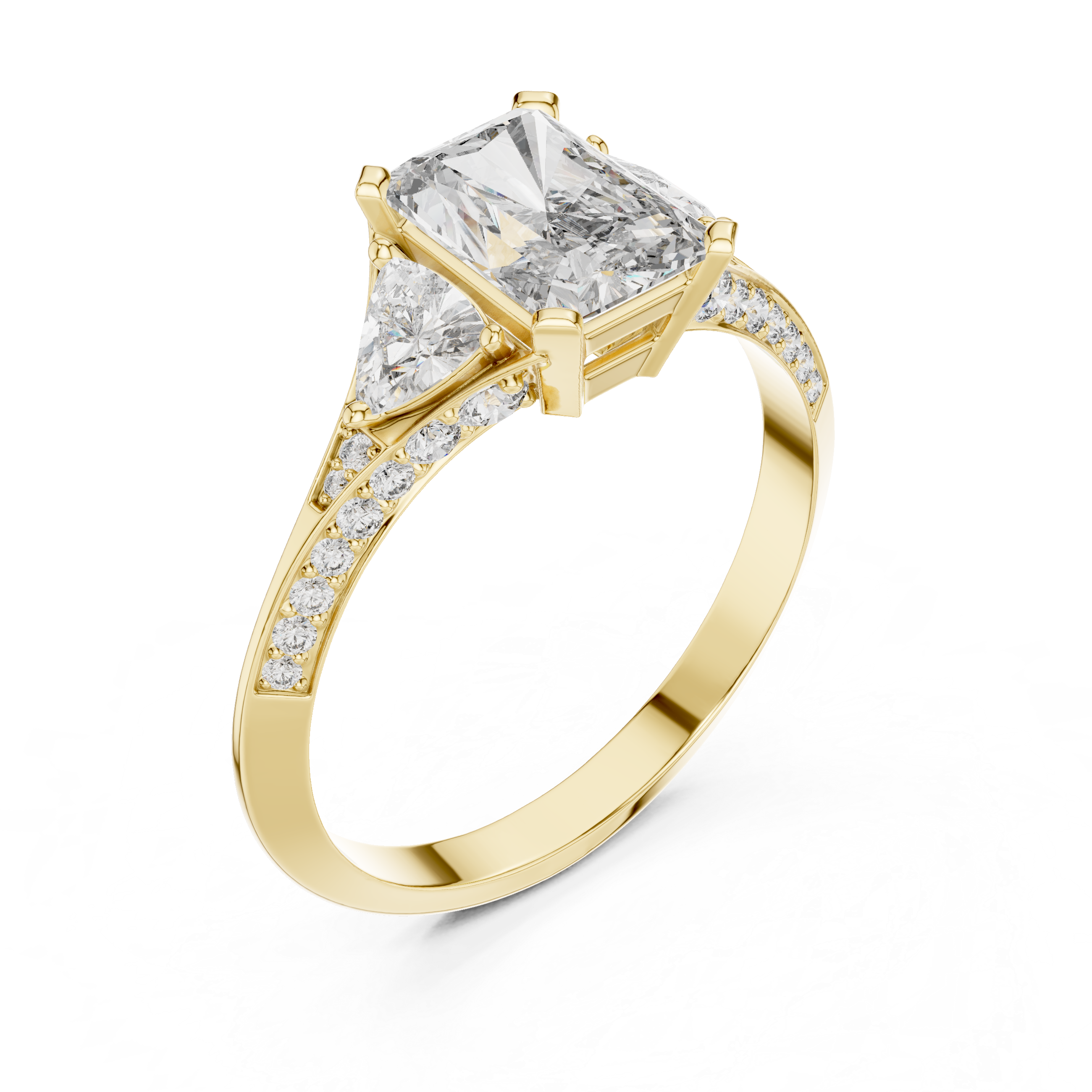 Muur Atelier Solid Gold Radiant Cut Three-Stone Diamond Ring with Trillion Accents