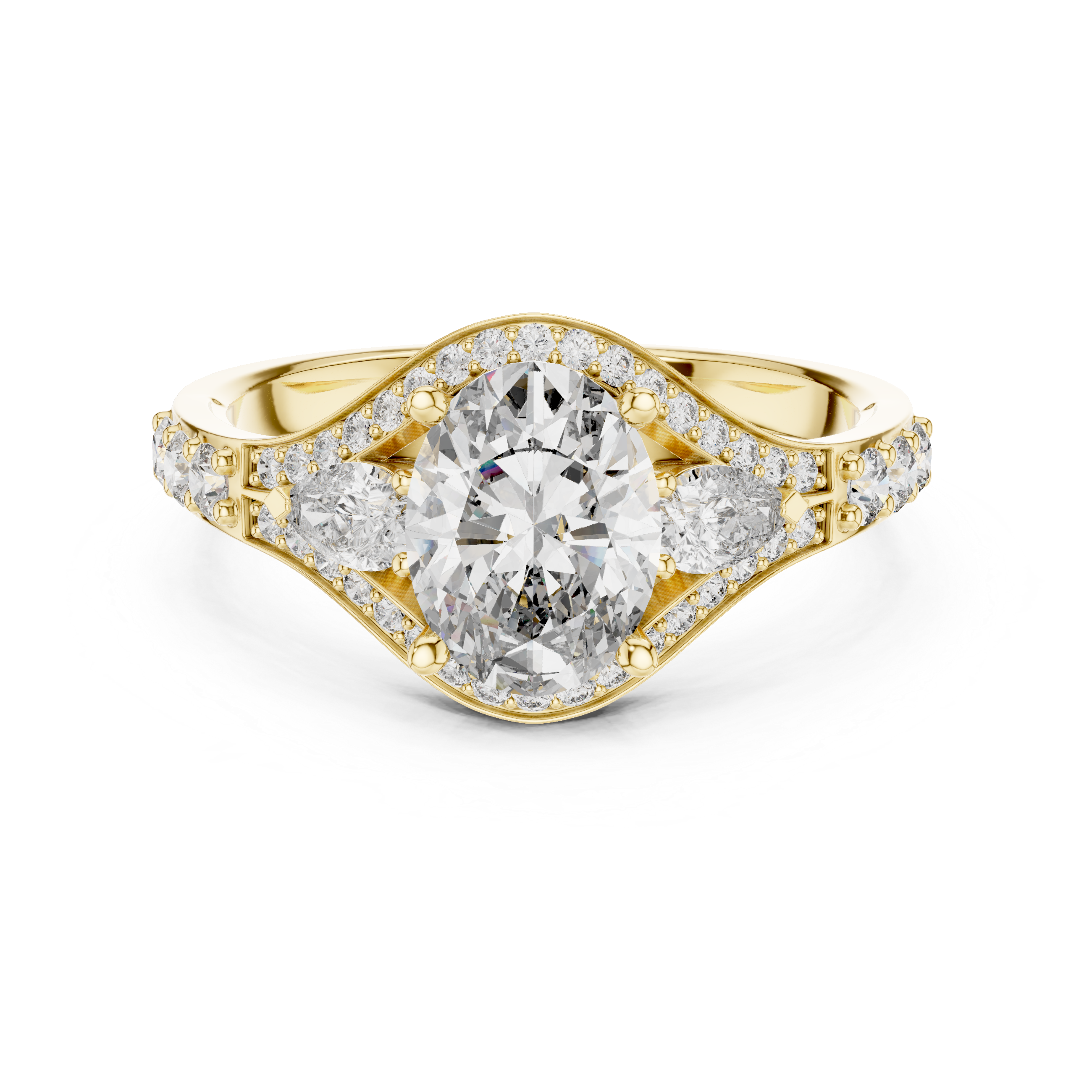Muur Atelier Solid Gold Oval Three-Stone with Pear Accents & Split Shank