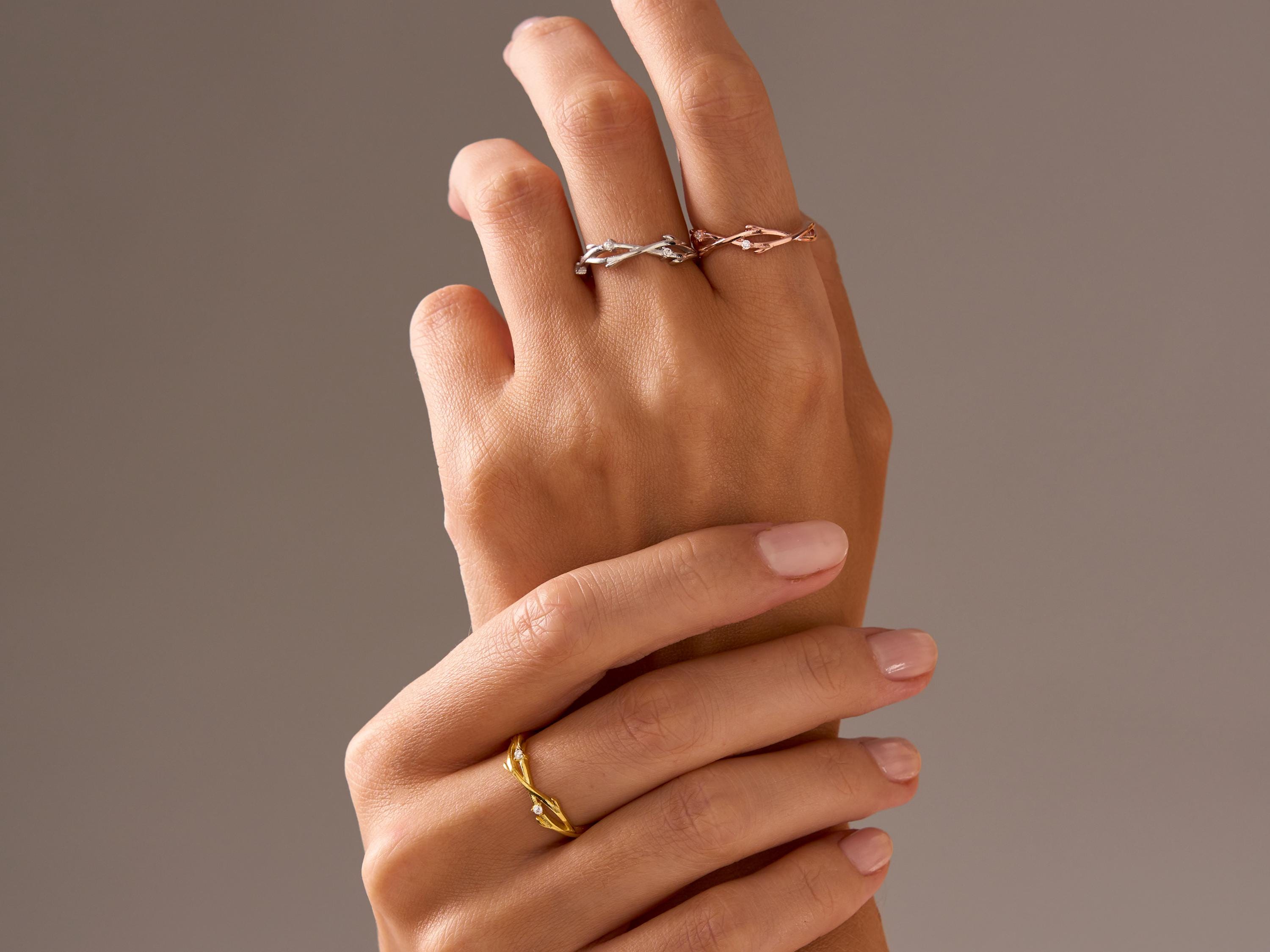 Twig Engagement Ring, Simulated Diamond Olive Branch