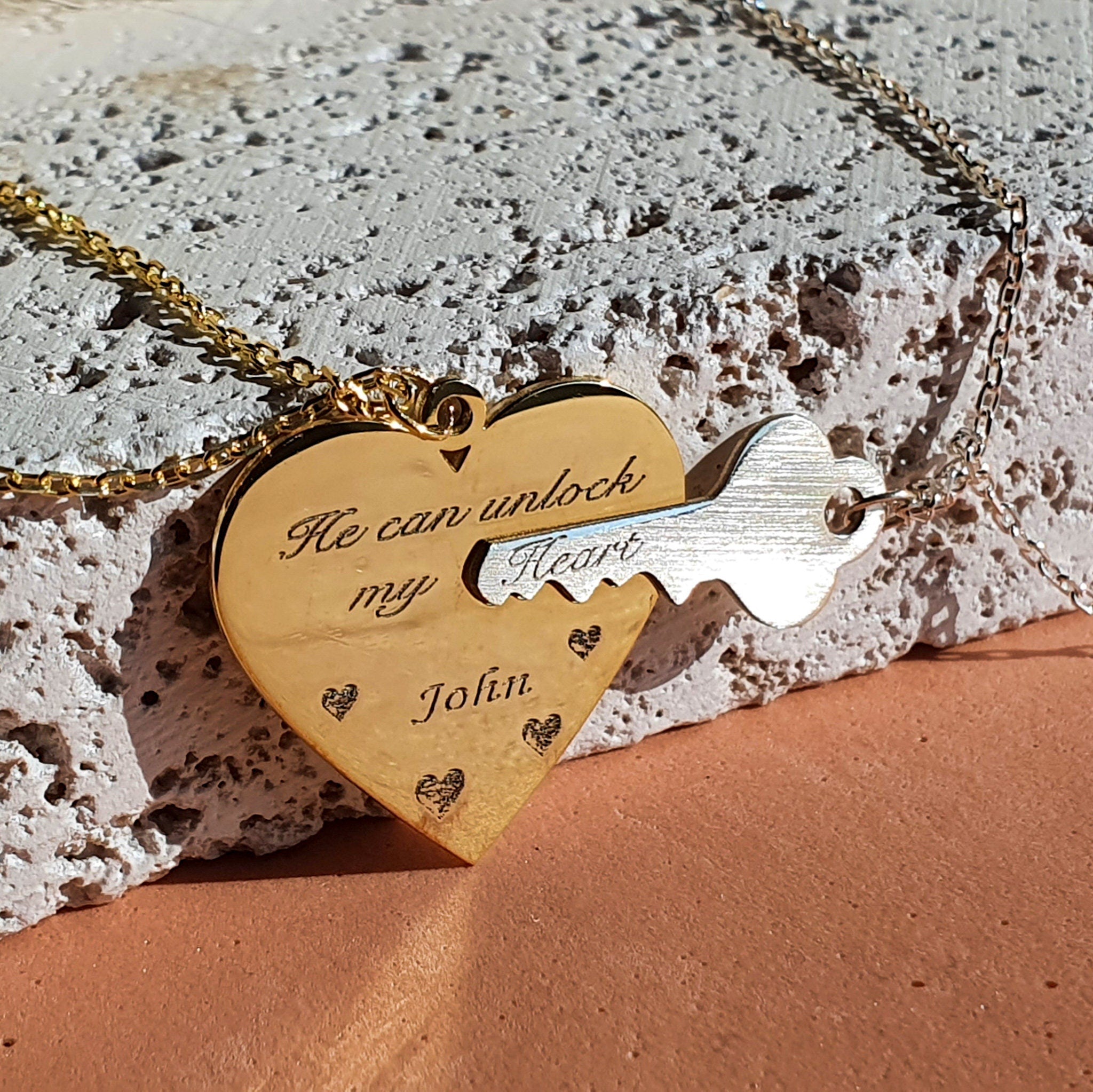 Heart Key Lock Couple Necklace