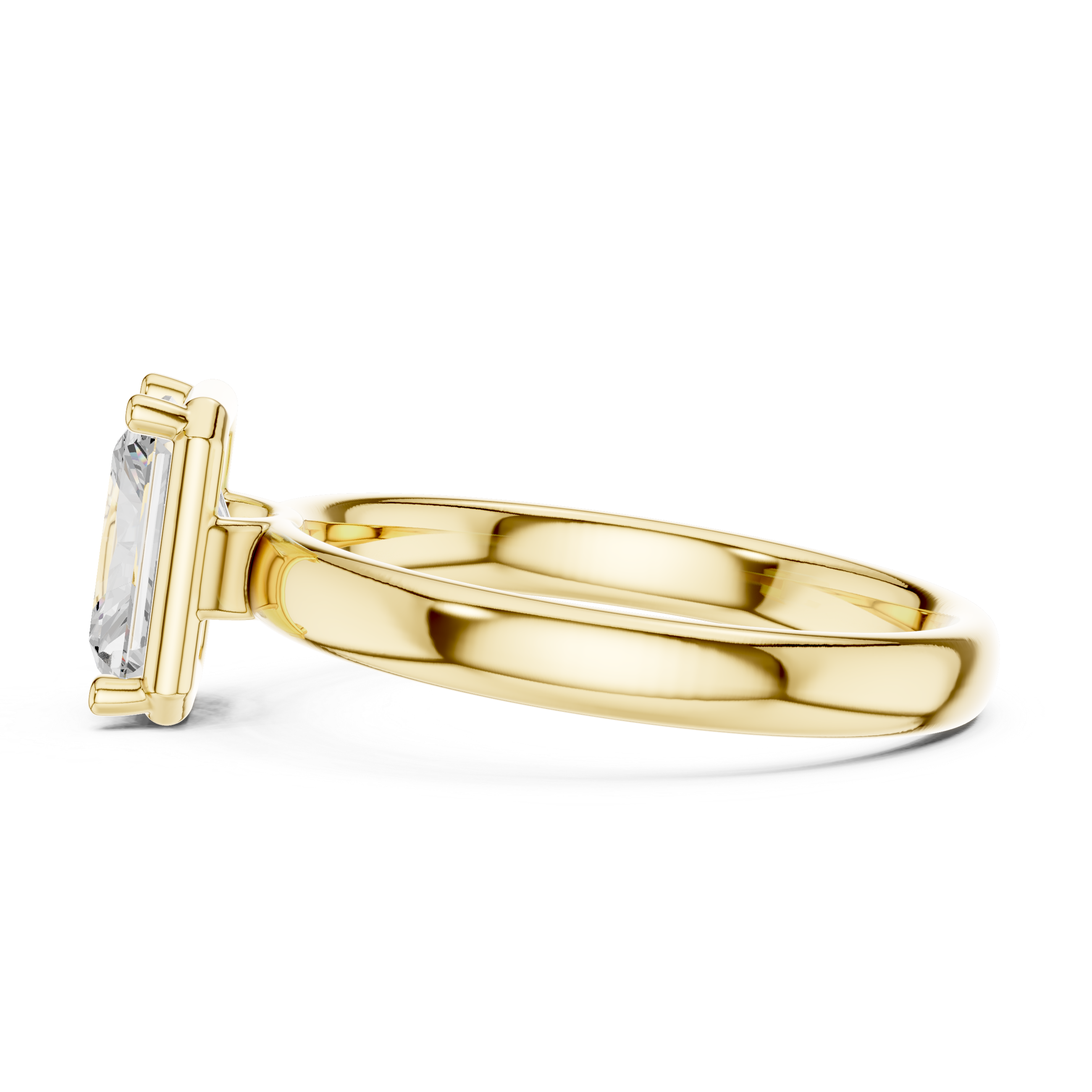 Gold ring with a diamond on a white background