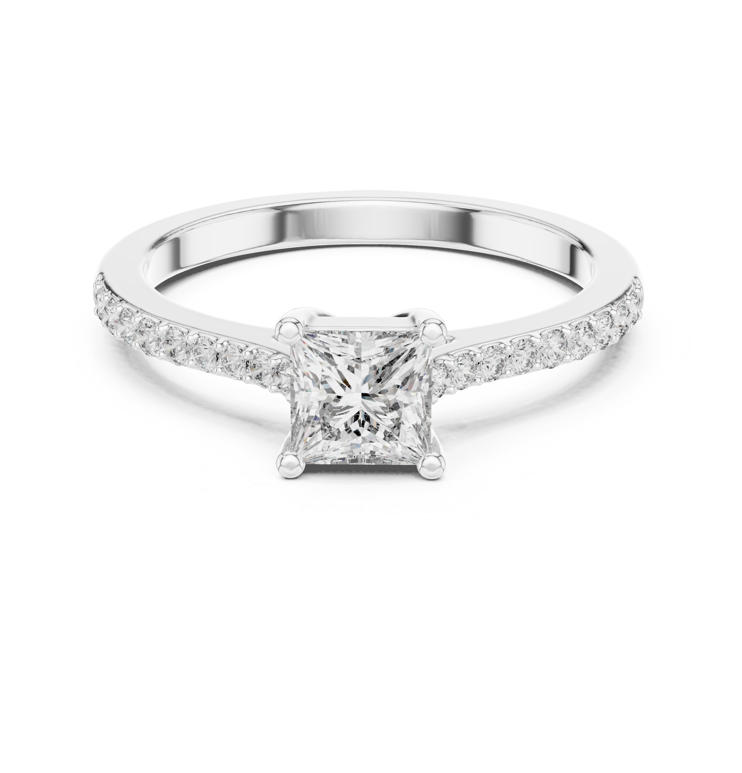 Princess Solitaire with Pavé Band