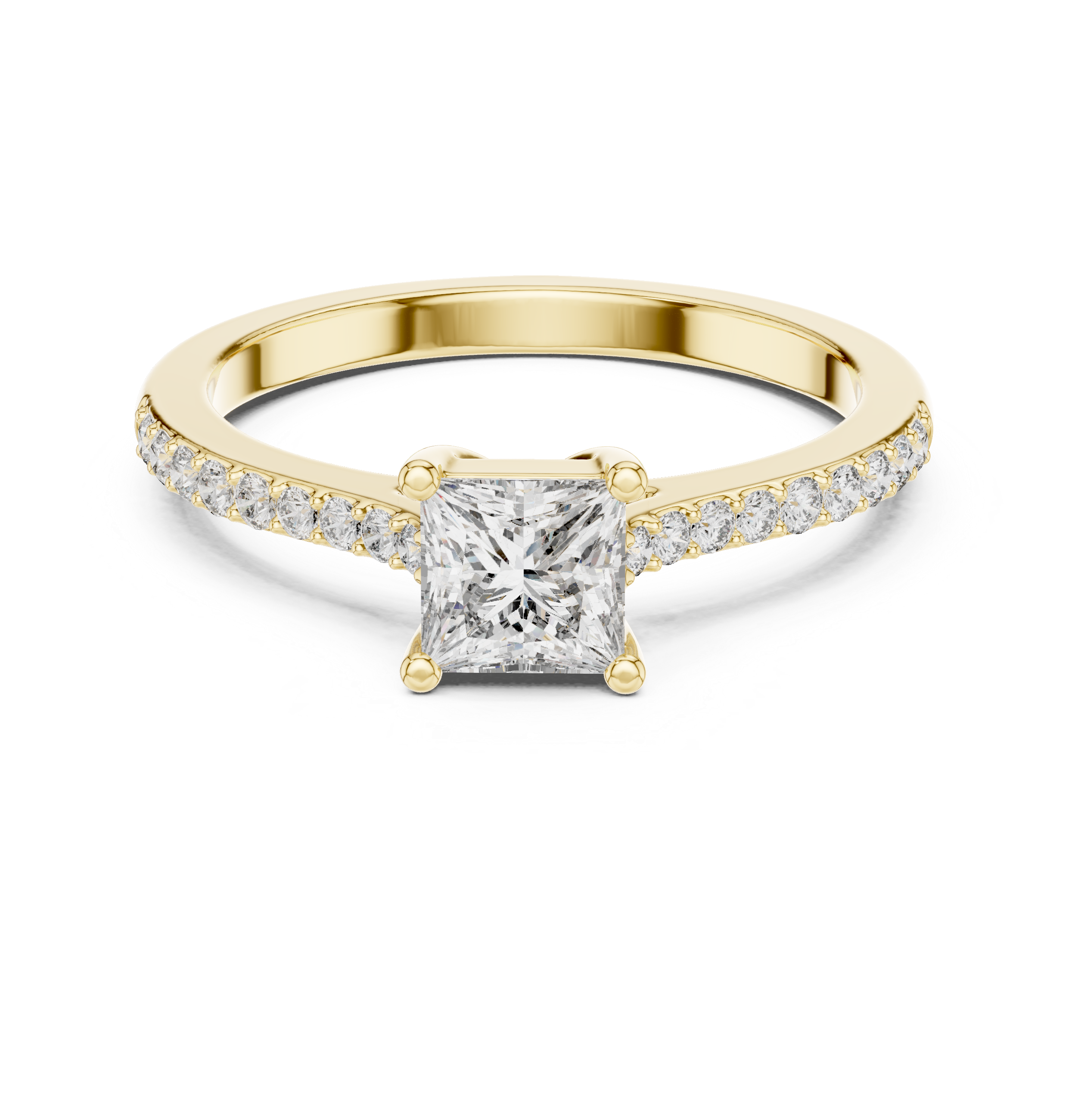 Muur Atelier Solid Gold Princess Cut Solitaire Pavé Engagement Ring