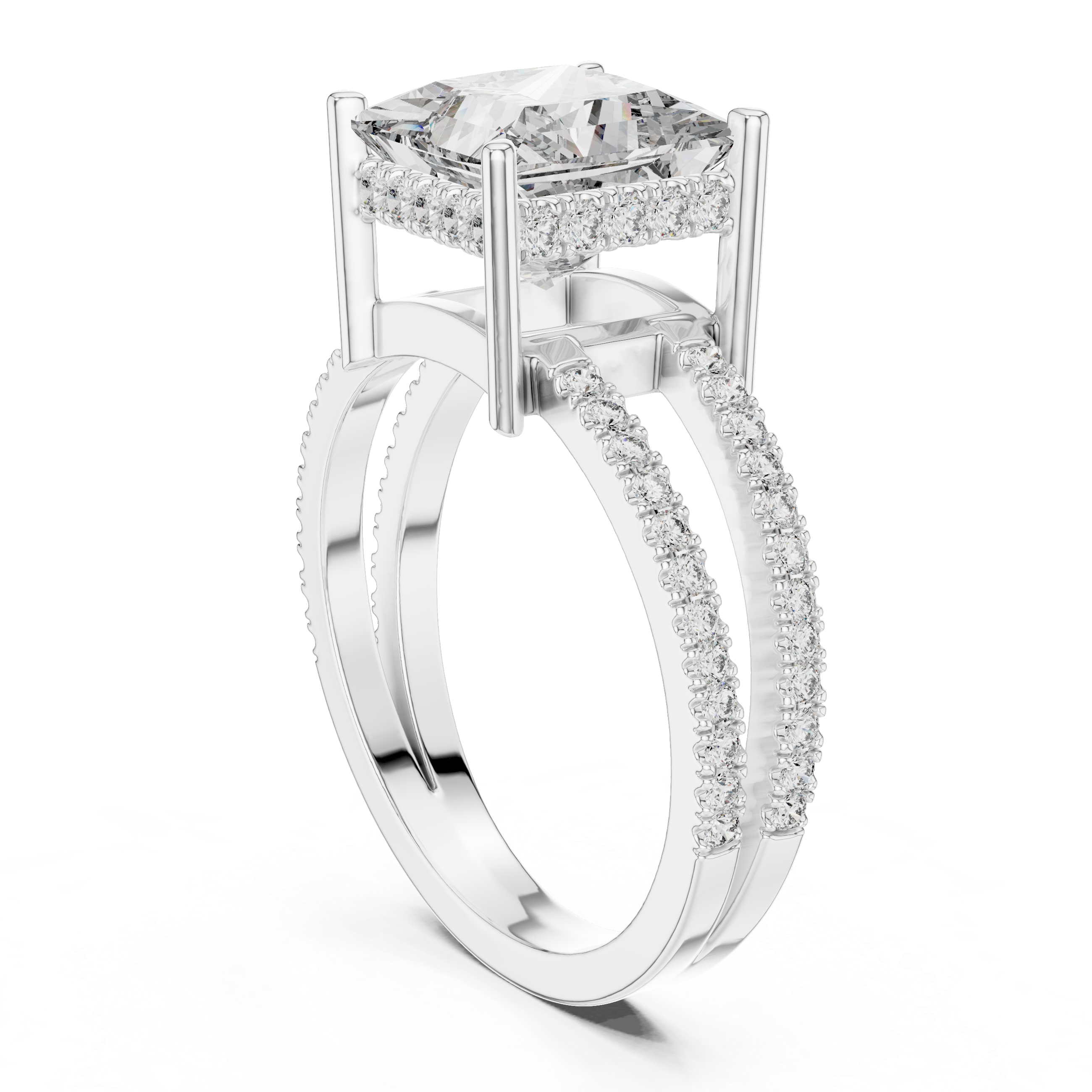 Muur Atelier Solid Gold Princess Cut Split Shank Hidden Halo Diamond Engagement Ring