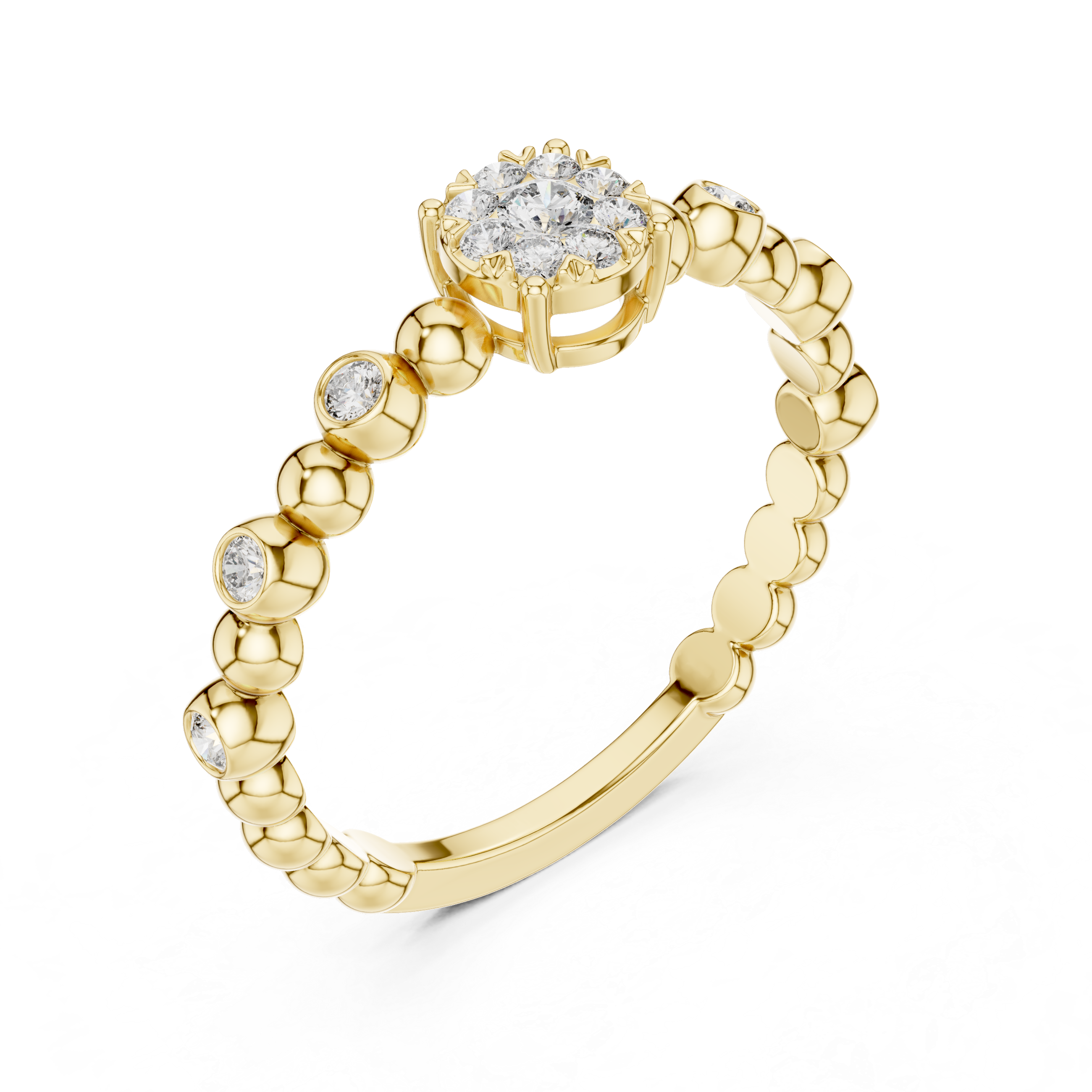 Muur Atelier Solid Gold Floral Cluster Diamond Ring on Beaded Bubble Band
