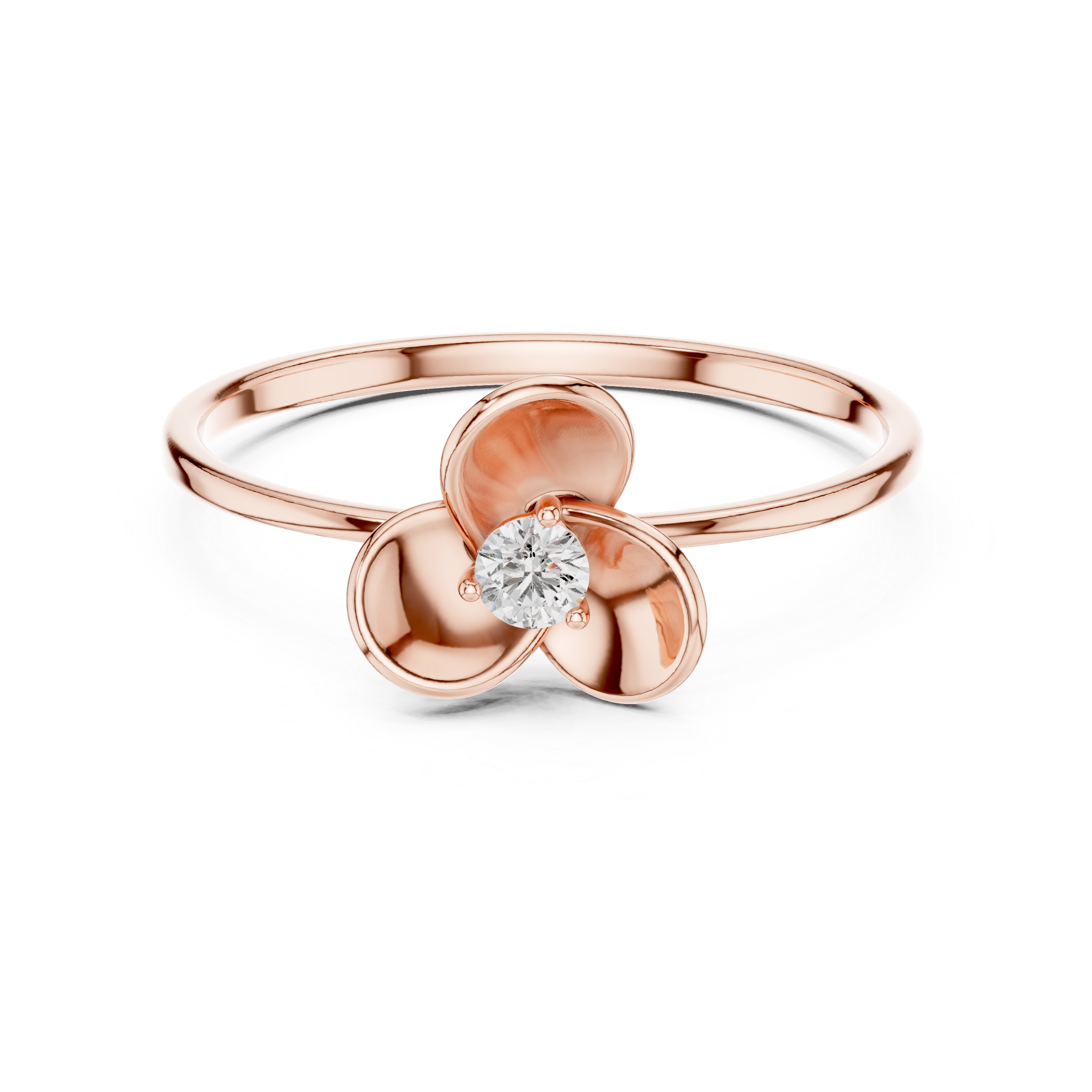 Gold ring with a diamond set in a floral design on a white background