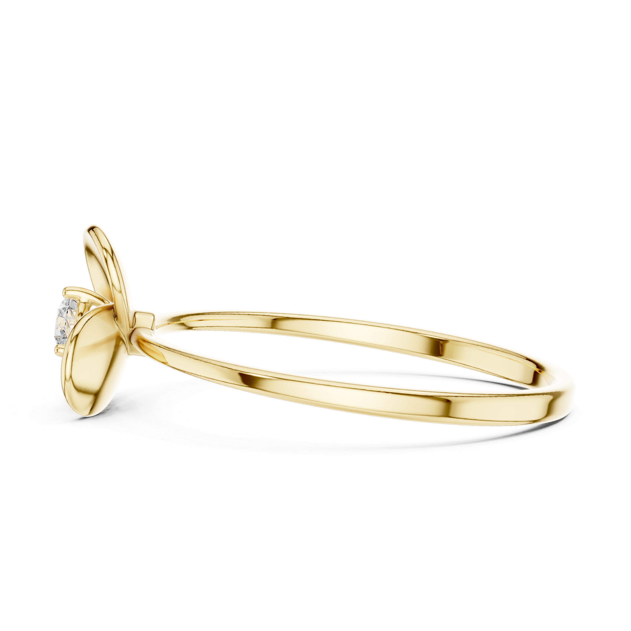 Gold ring with a diamond set in a floral design on a white background