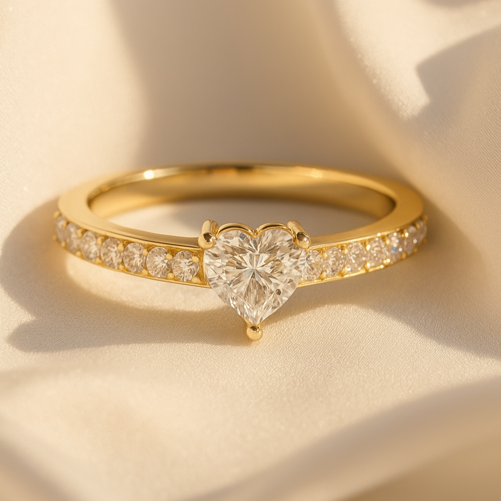 Heart Solitaire with Pavé Band