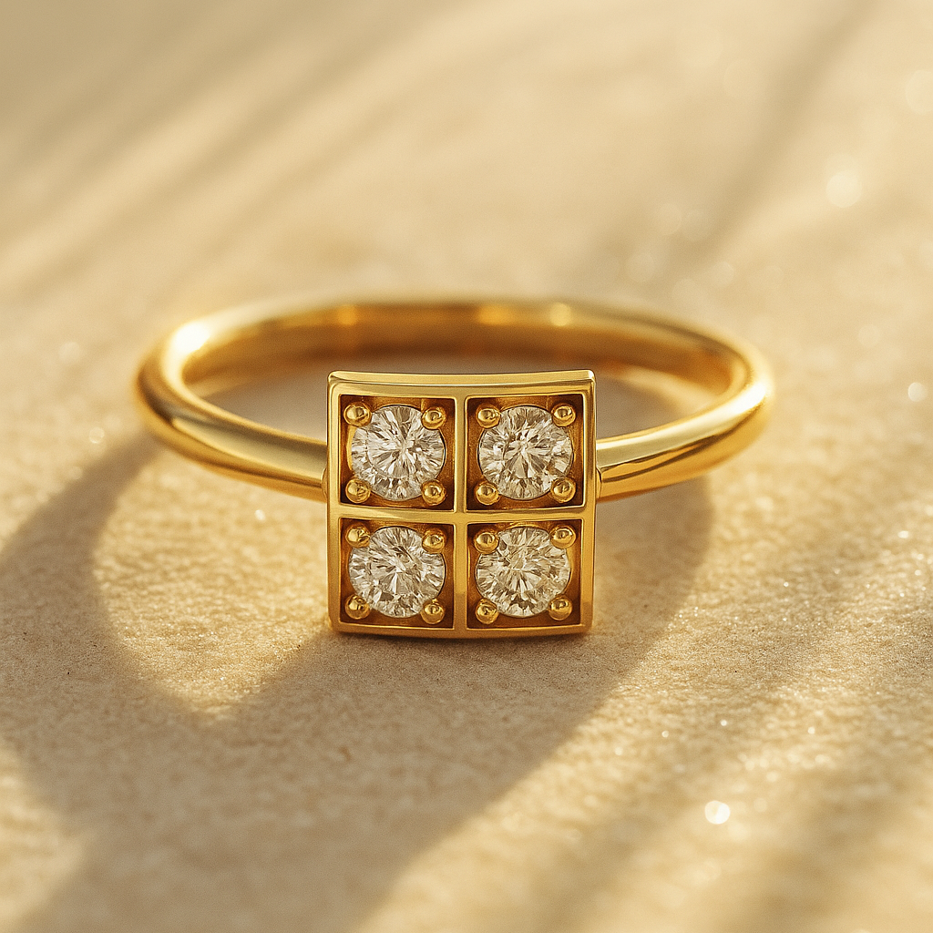 Square-Panel 4-Stone Diamond Ring