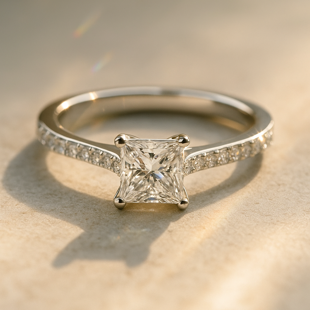 Princess Solitaire with Pavé Band