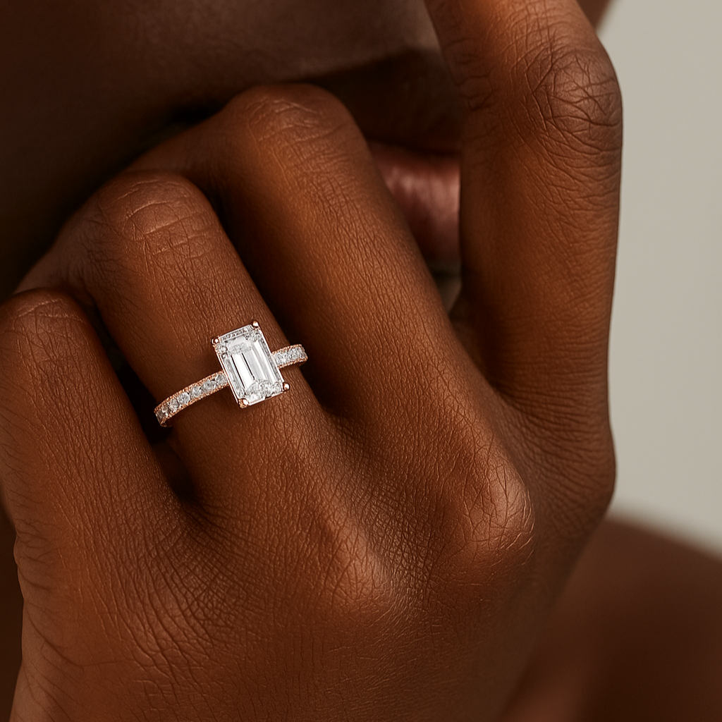 Emerald-Cut Solitaire with Micro-Pavé Shoulders