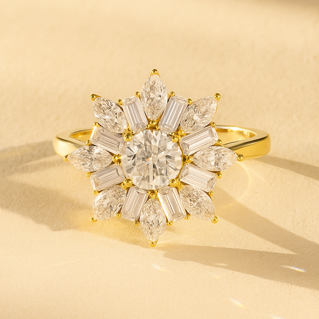 Round–Marquise & Baguette Floral Cluster Ring