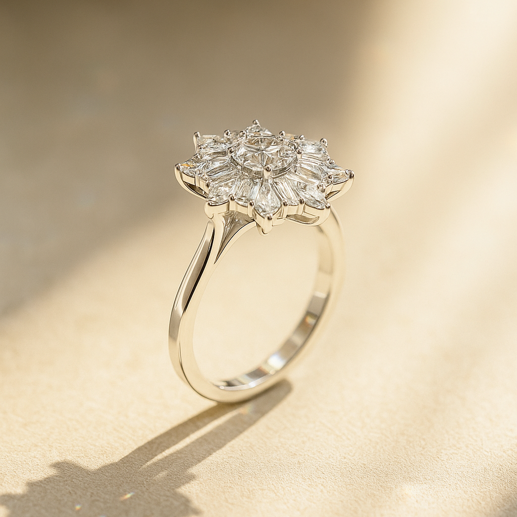 Round–Marquise & Baguette Floral Cluster Ring