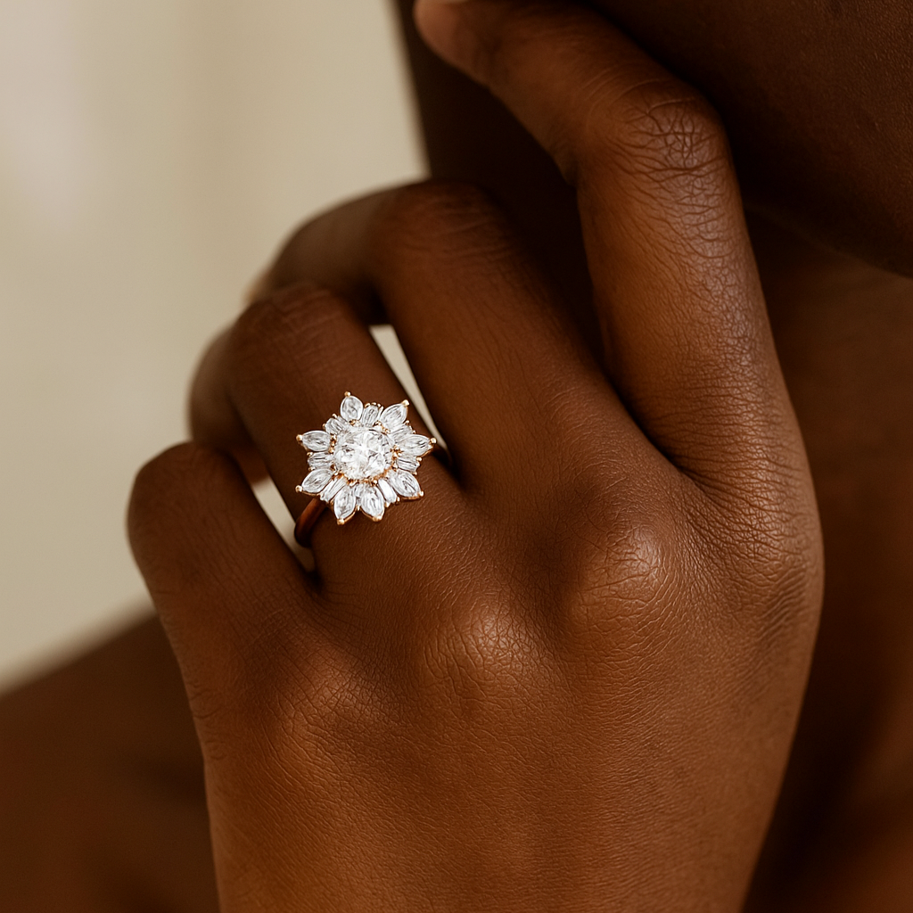 Round–Marquise & Baguette Floral Cluster Ring
