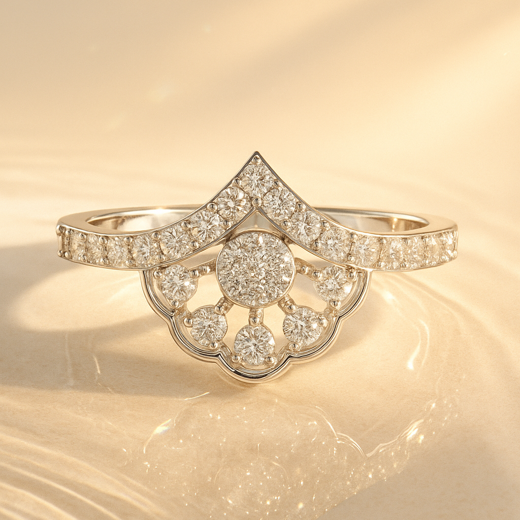 Chevron Halo Diamond Cluster Ring