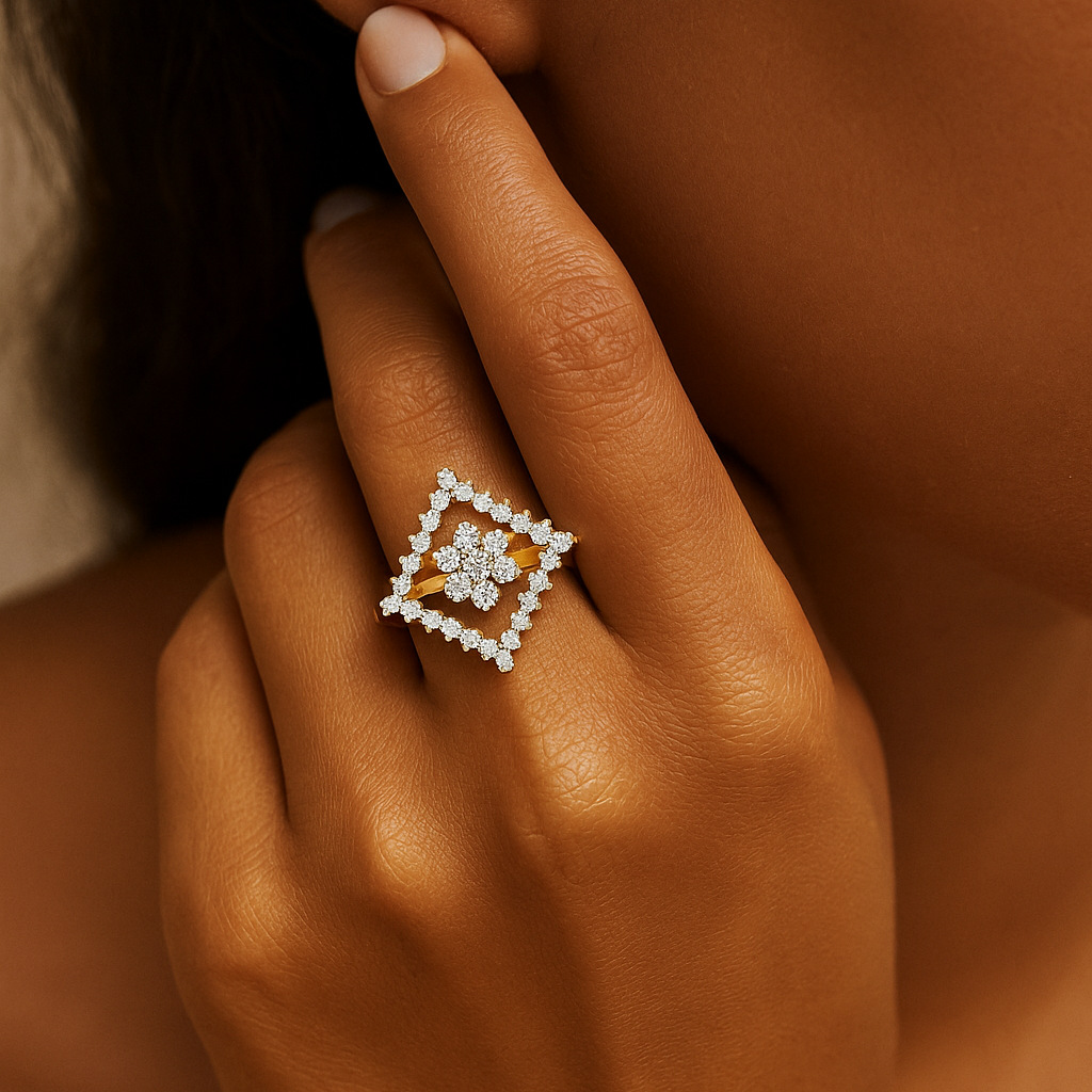 Round Cluster Square Halo Ring