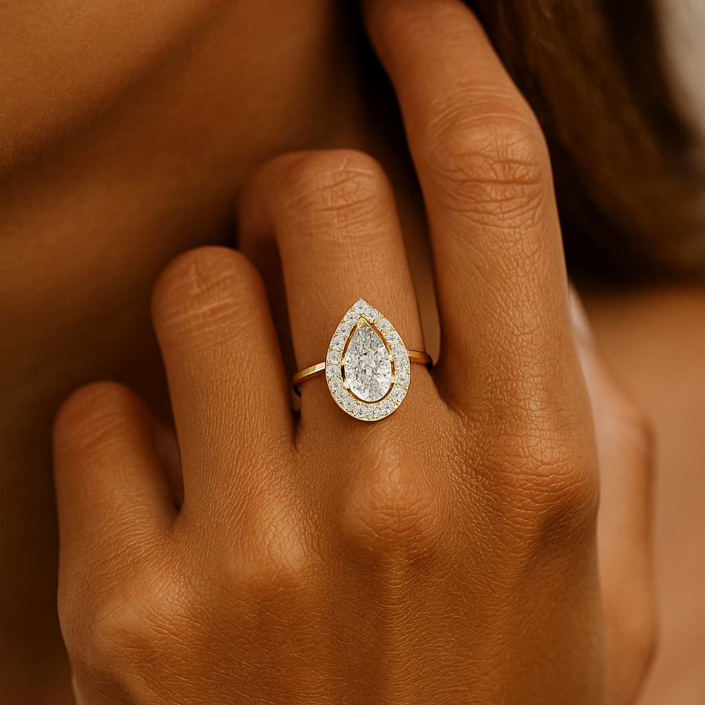 Pear Halo Collet Ring