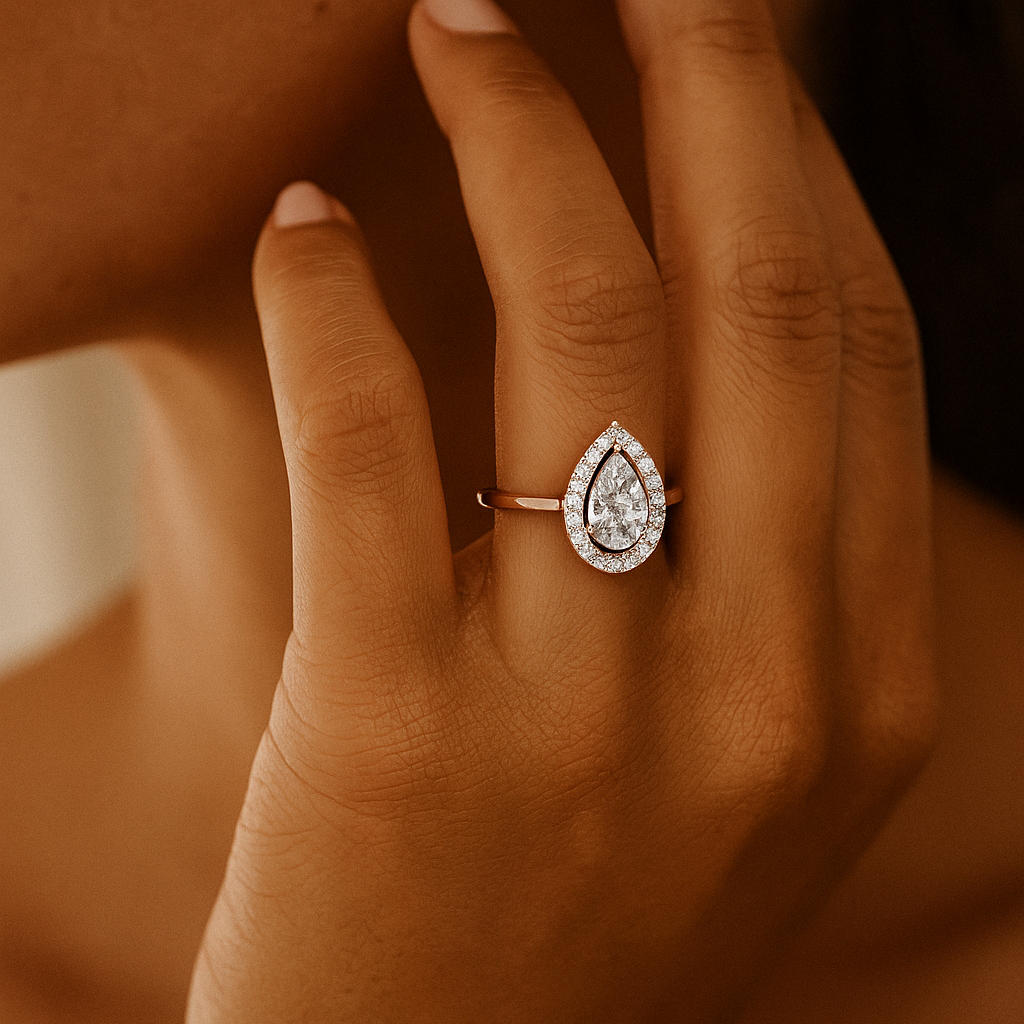 Pear Halo Collet Ring
