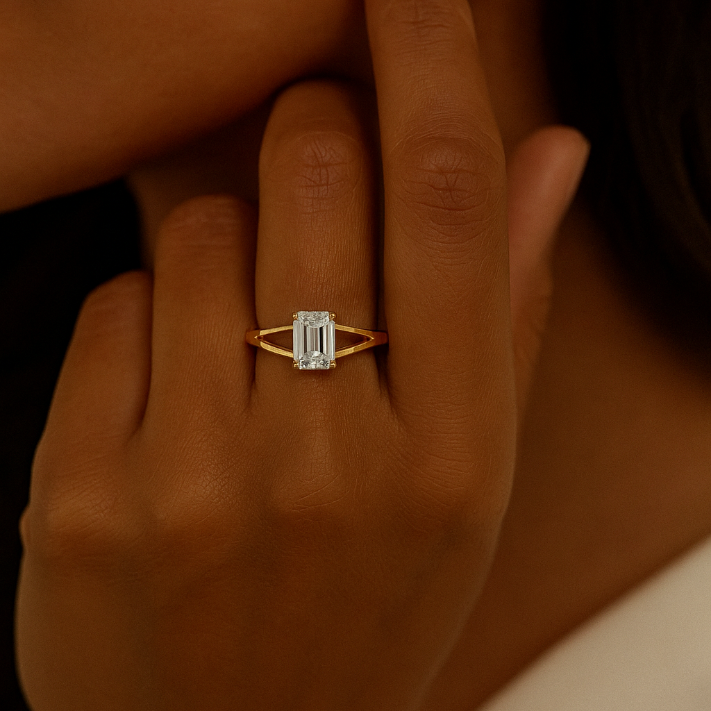 Emerald-Cut Solitaire with Cathedral Gallery
