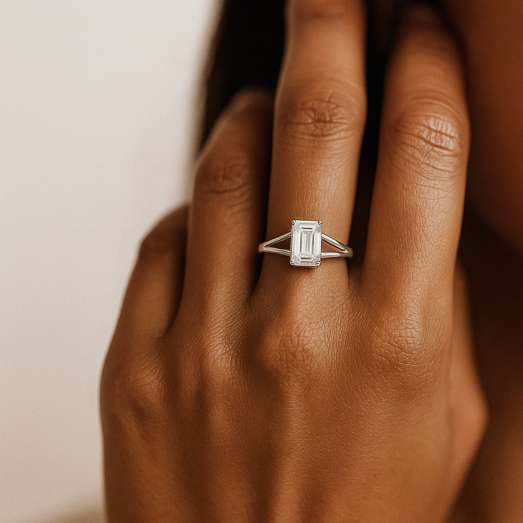 Emerald-Cut Solitaire with Cathedral Gallery