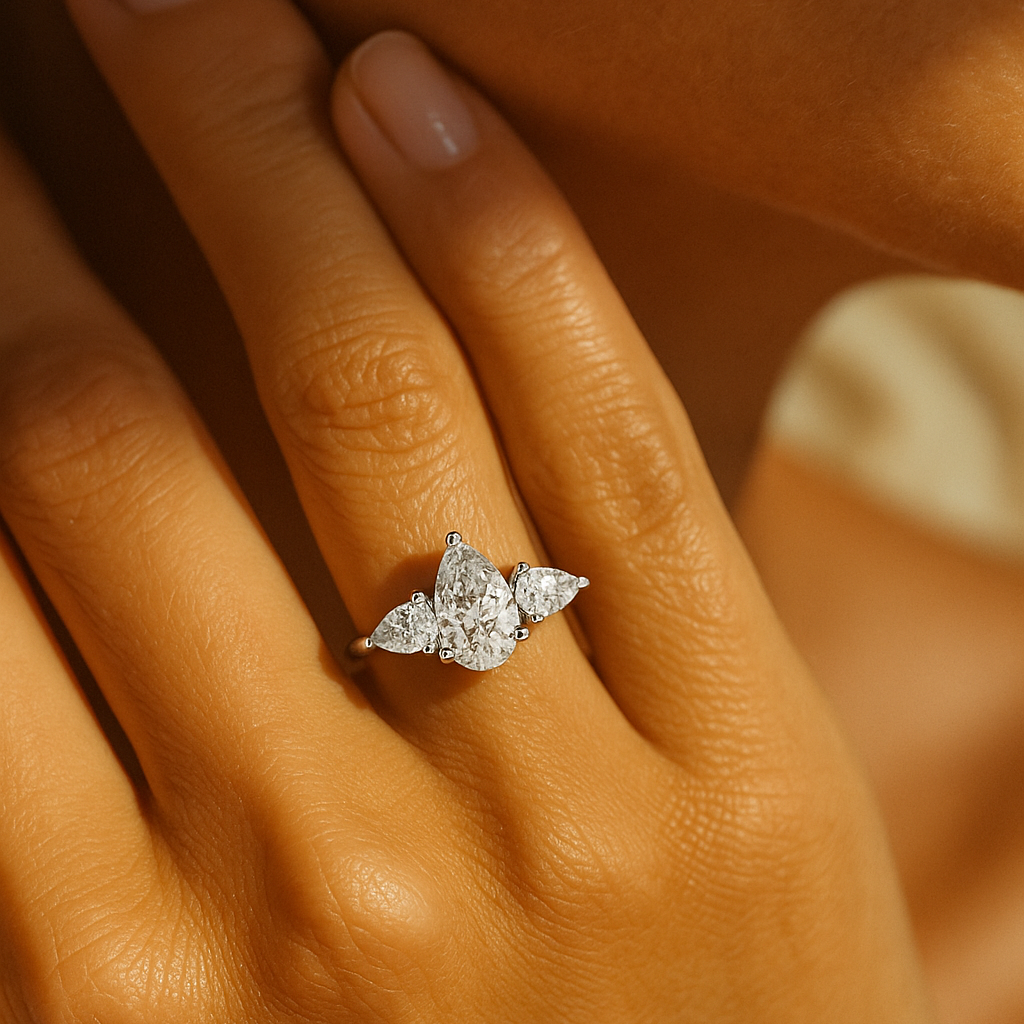 Pear Three-Stone Collet Ring