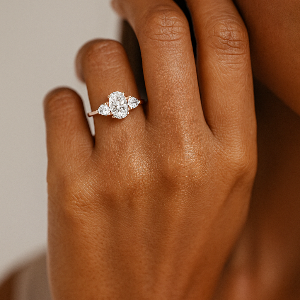 Oval & Pear Three-Stone Basket Ring