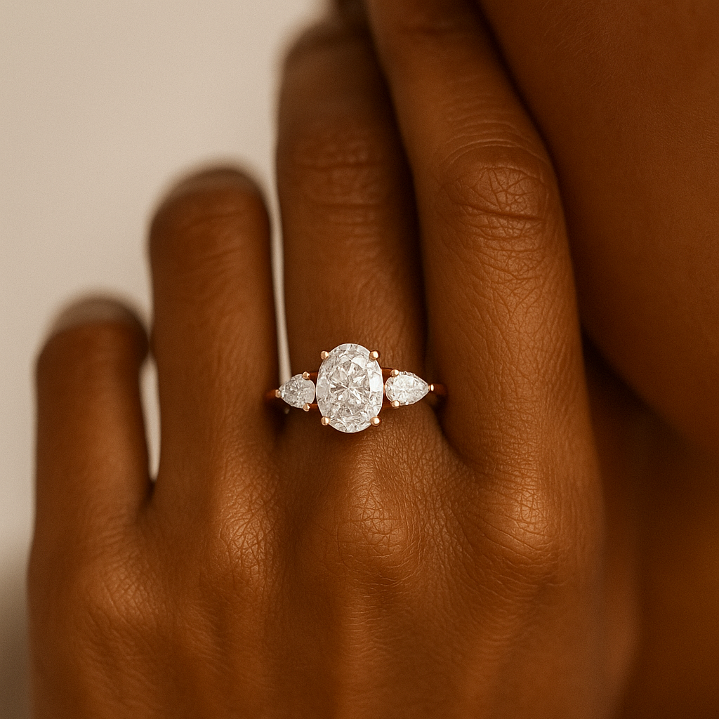 Oval & Pear Three-Stone Basket Ring