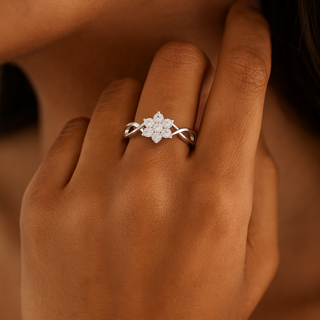 Round Diamond Cluster Flower Ring