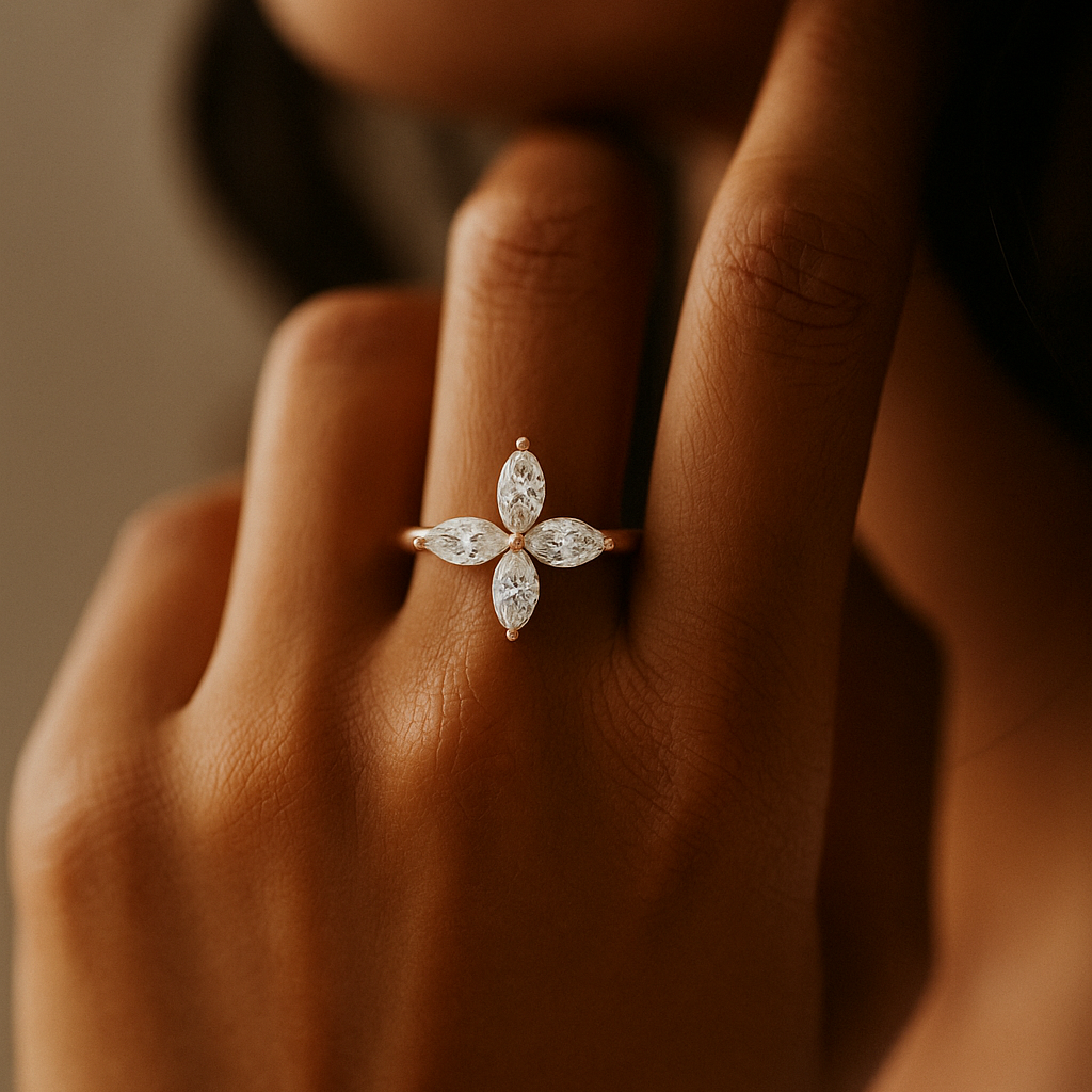 Marquise flower cluster ring