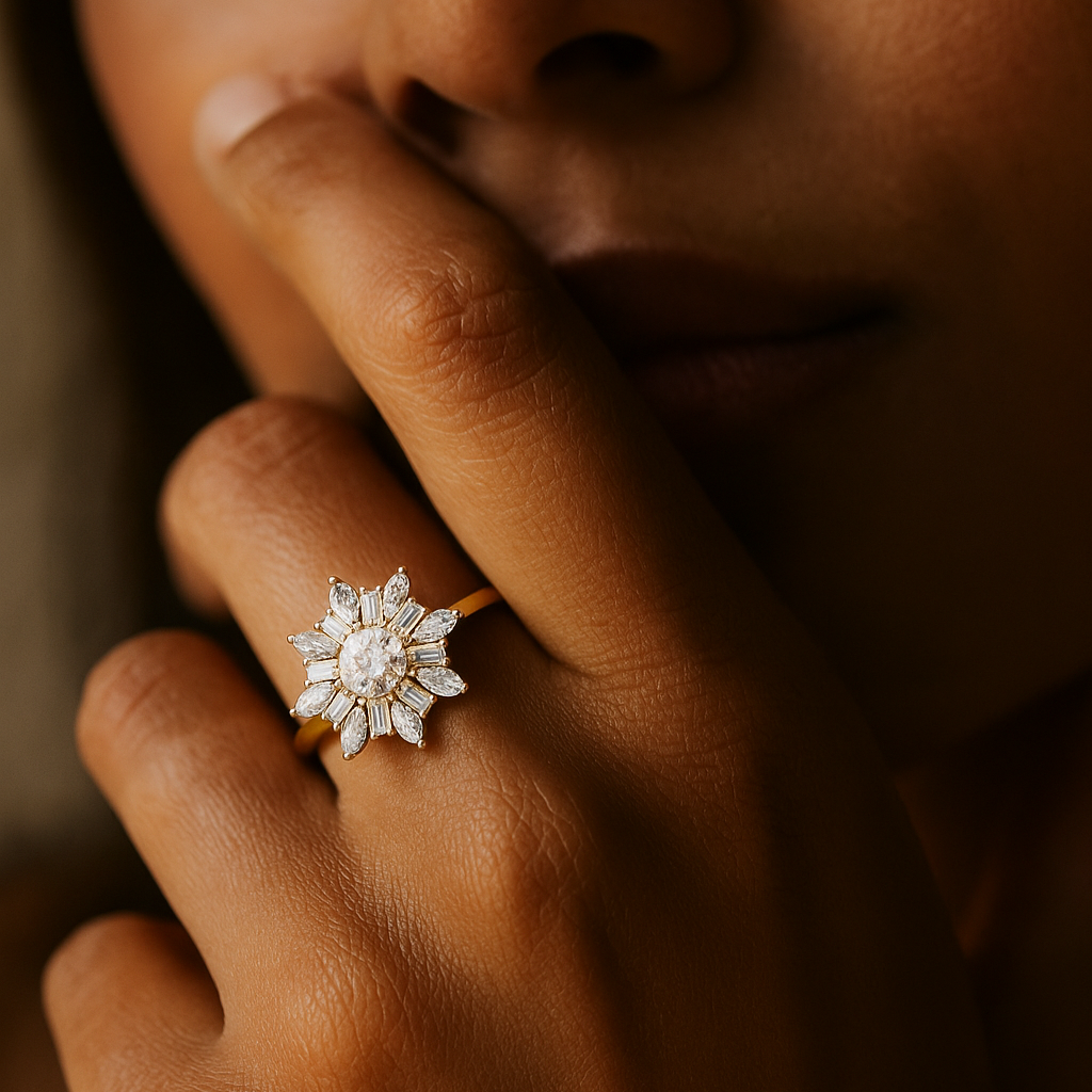 Round–Marquise & Baguette Floral Cluster Ring