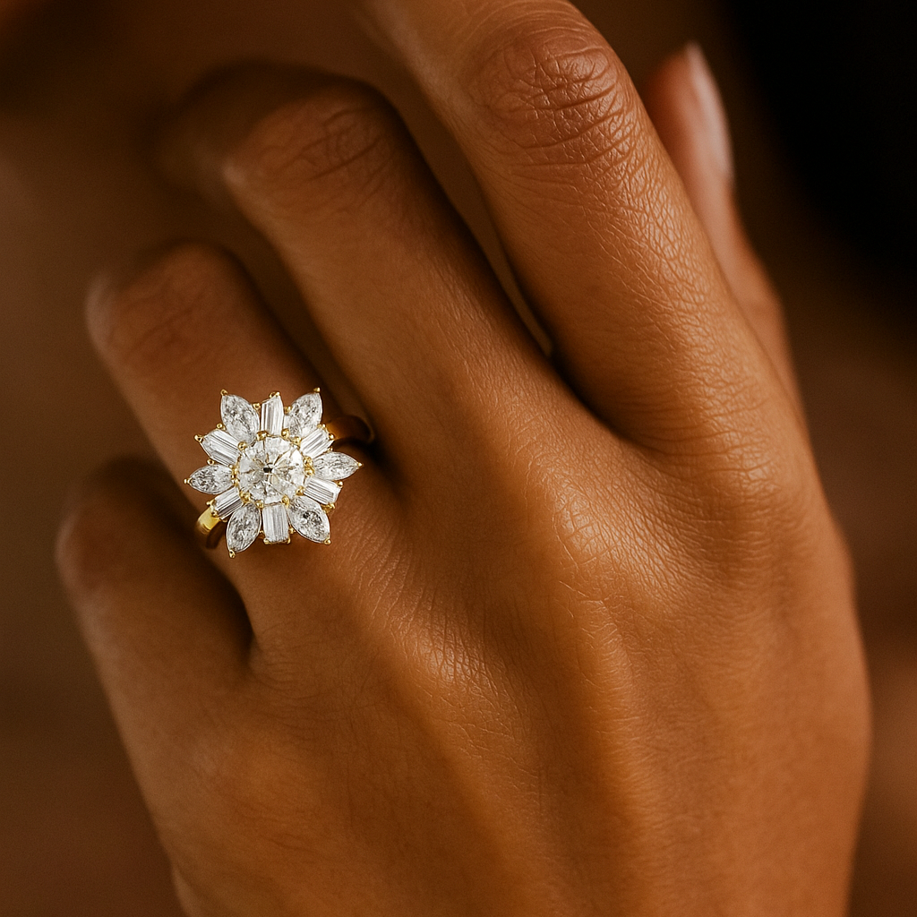 Round–Marquise & Baguette Floral Cluster Ring