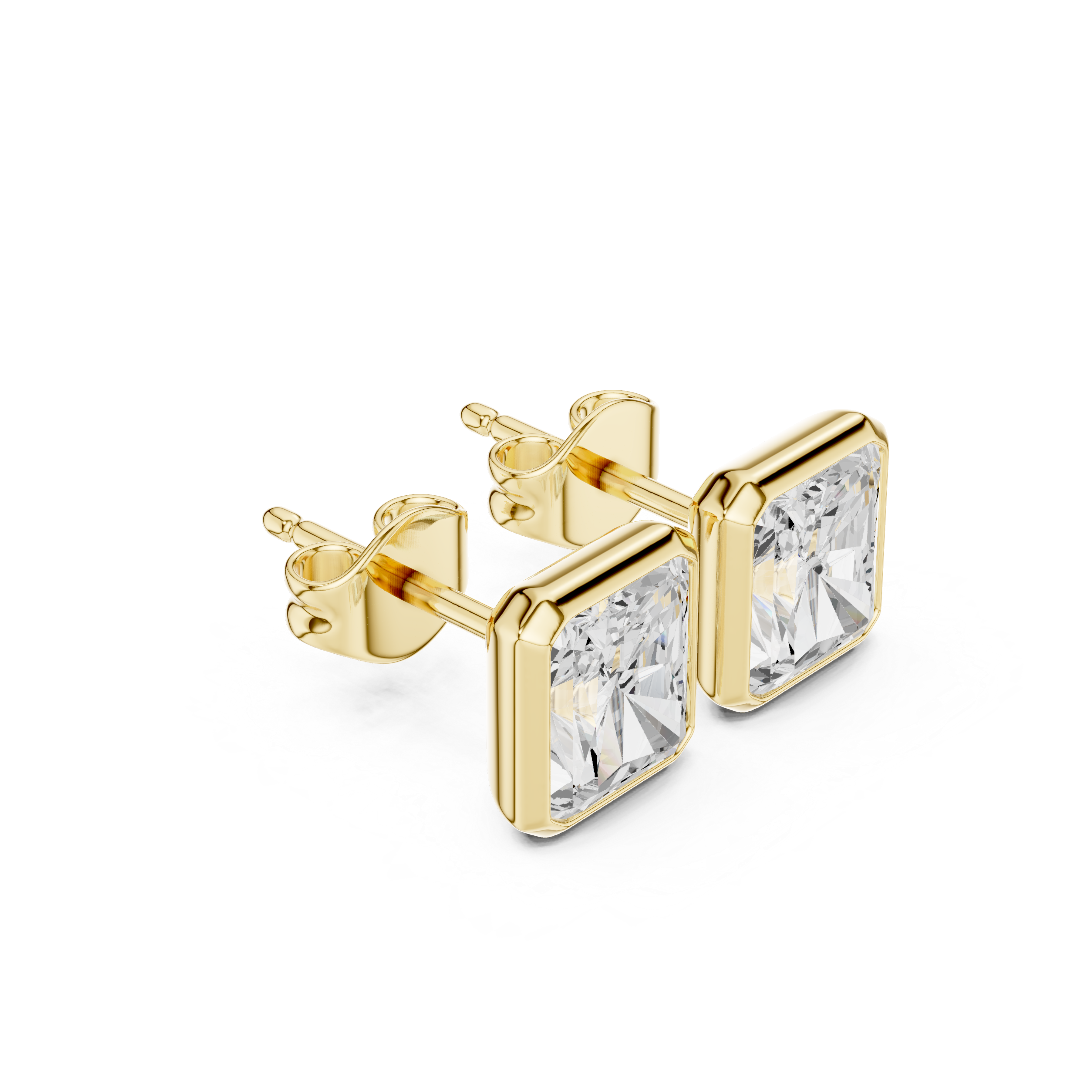 Muur Atelier Solid Gold Modern Radiant Cut Bezel Solitaire Diamond Studs