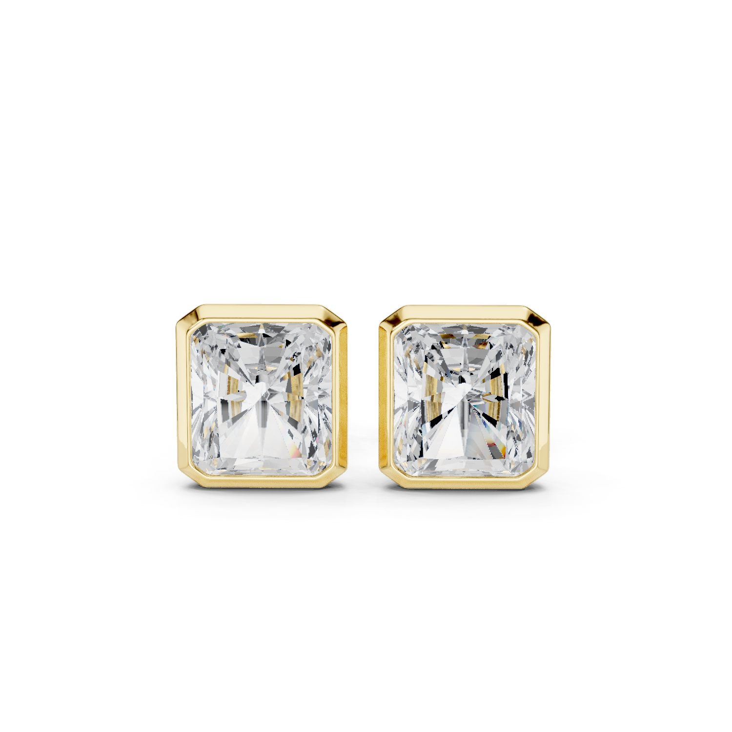 Muur Atelier Solid Gold Modern Radiant Cut Bezel Solitaire Diamond Studs