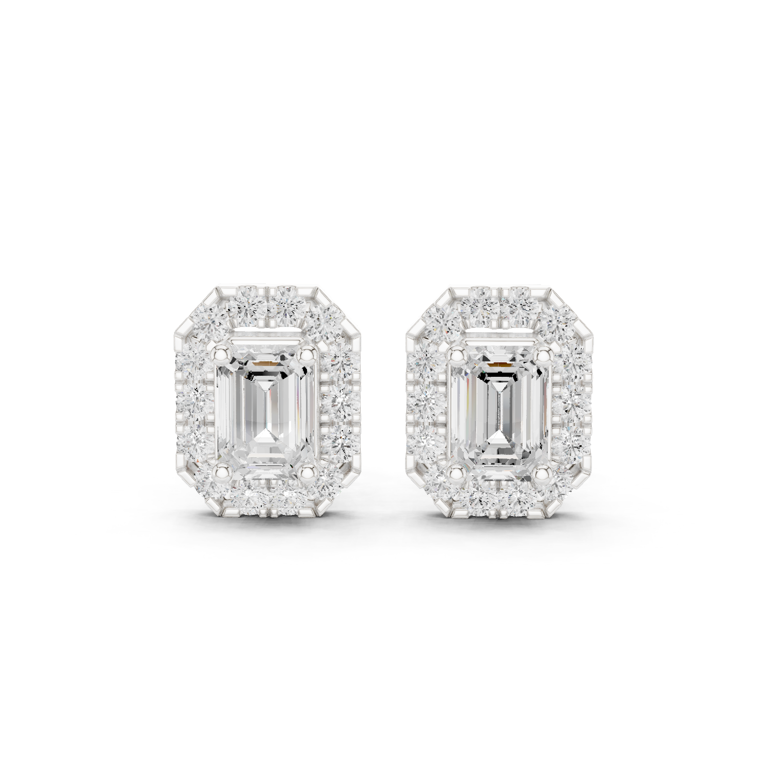 Muur Atelier Solid Gold Modern Emerald Cut Diamond Halo Studs