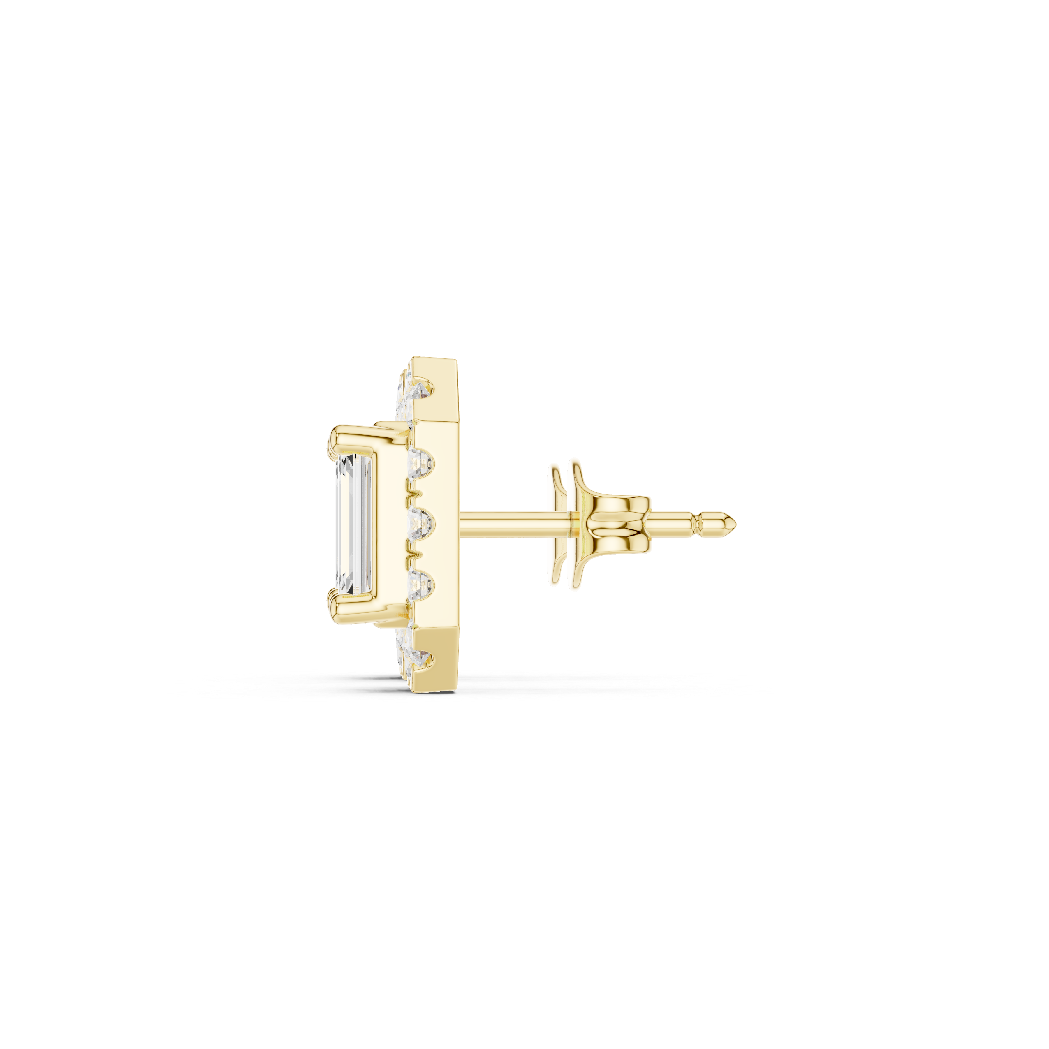 Muur Atelier Solid Gold Modern Emerald Cut Diamond Halo Studs