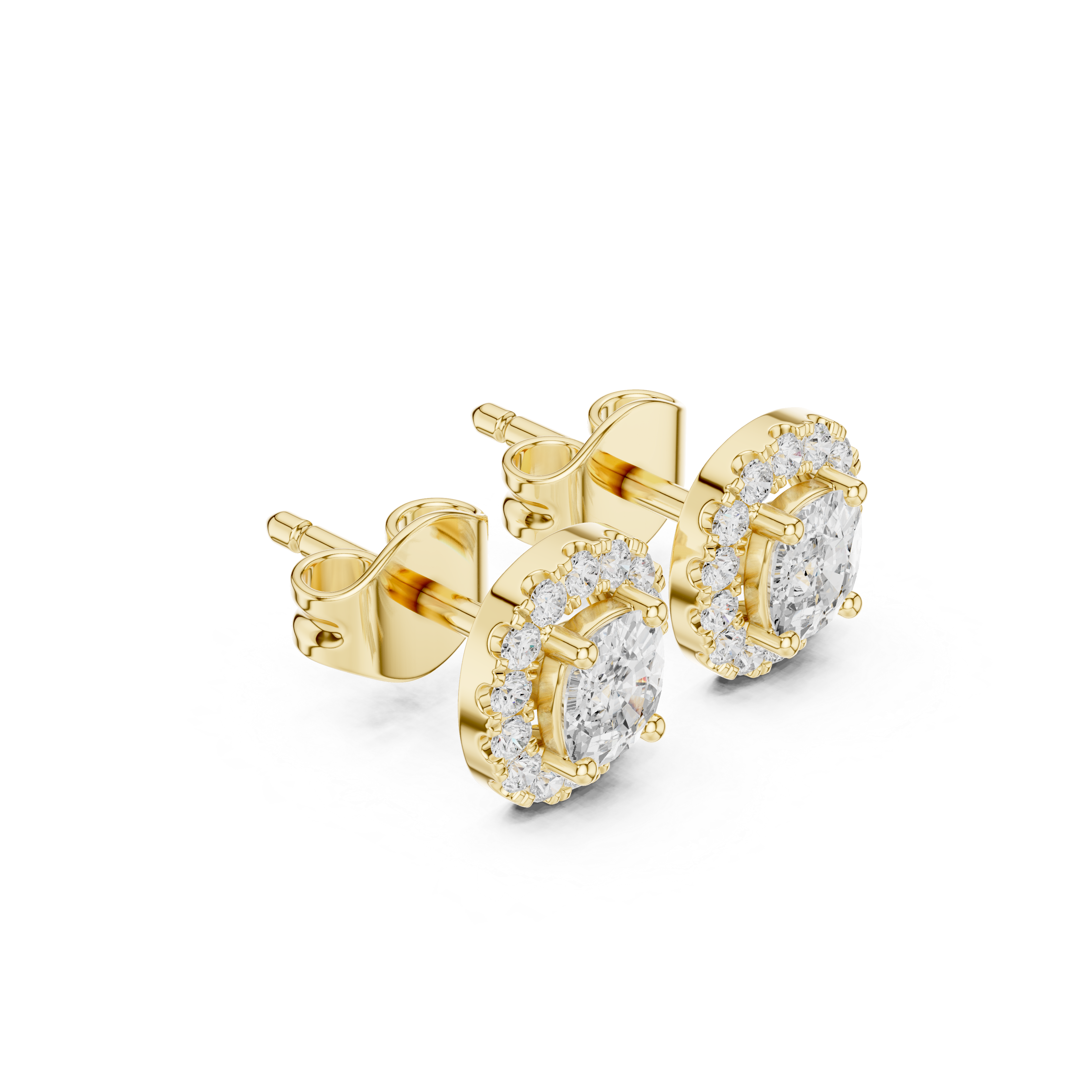 Muur Atelier Solid Gold Modern Radiant Cut Halo Diamond Studs