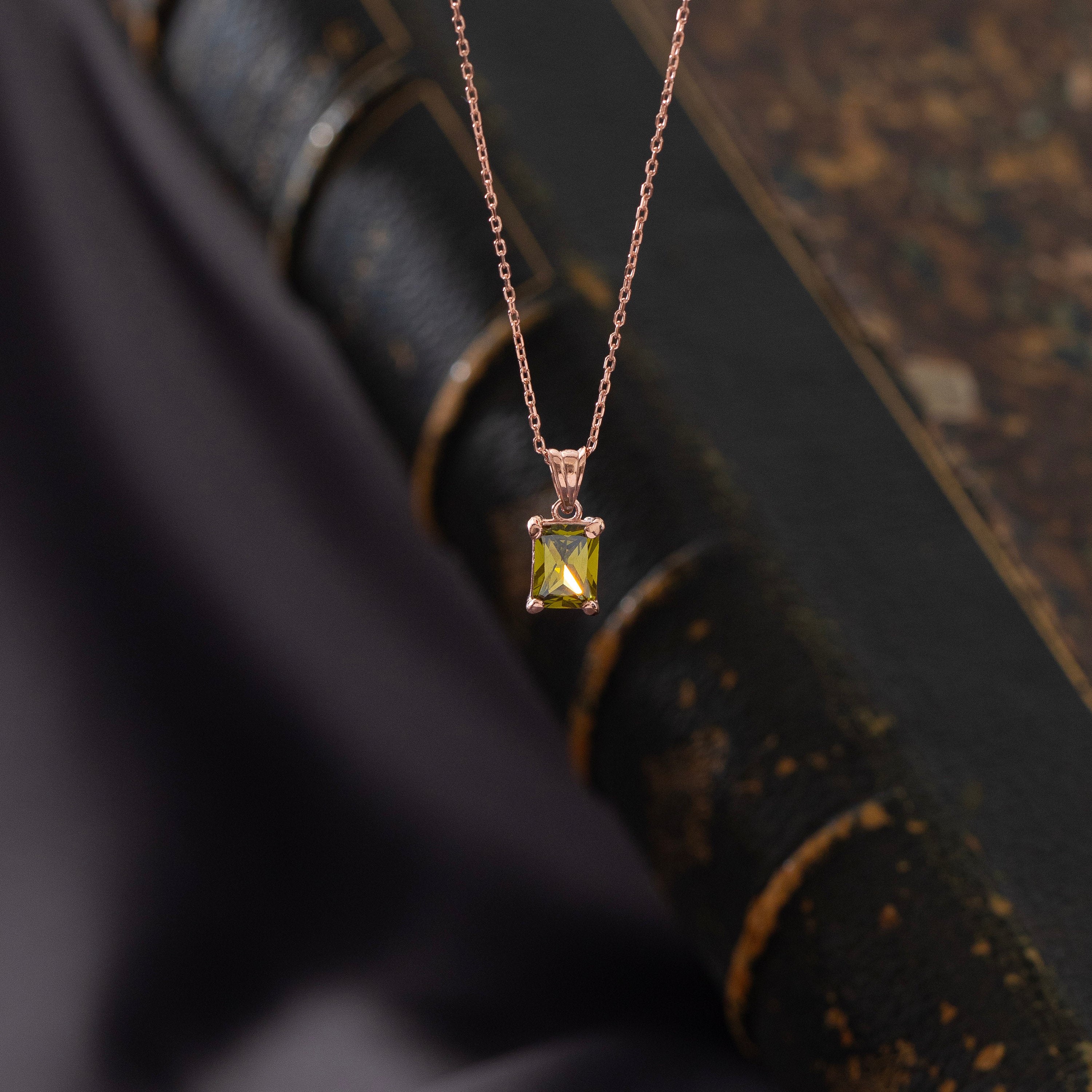 Emerald Green Necklace Gold, CZ Emerald May Birthstone Pendant