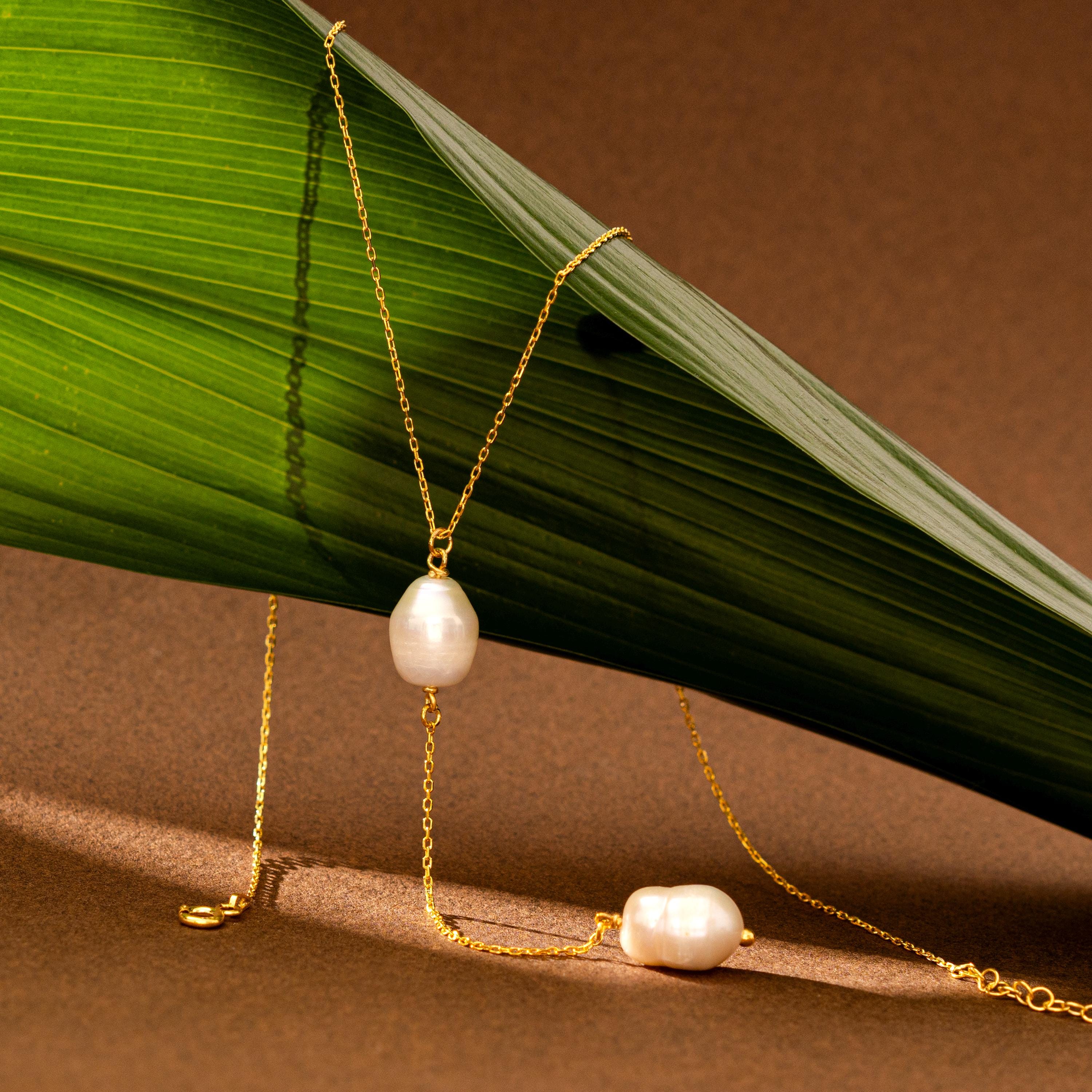 Elegant Pearl Lariat Necklace - Dainty Asymmetrical Pearl Jewelry
