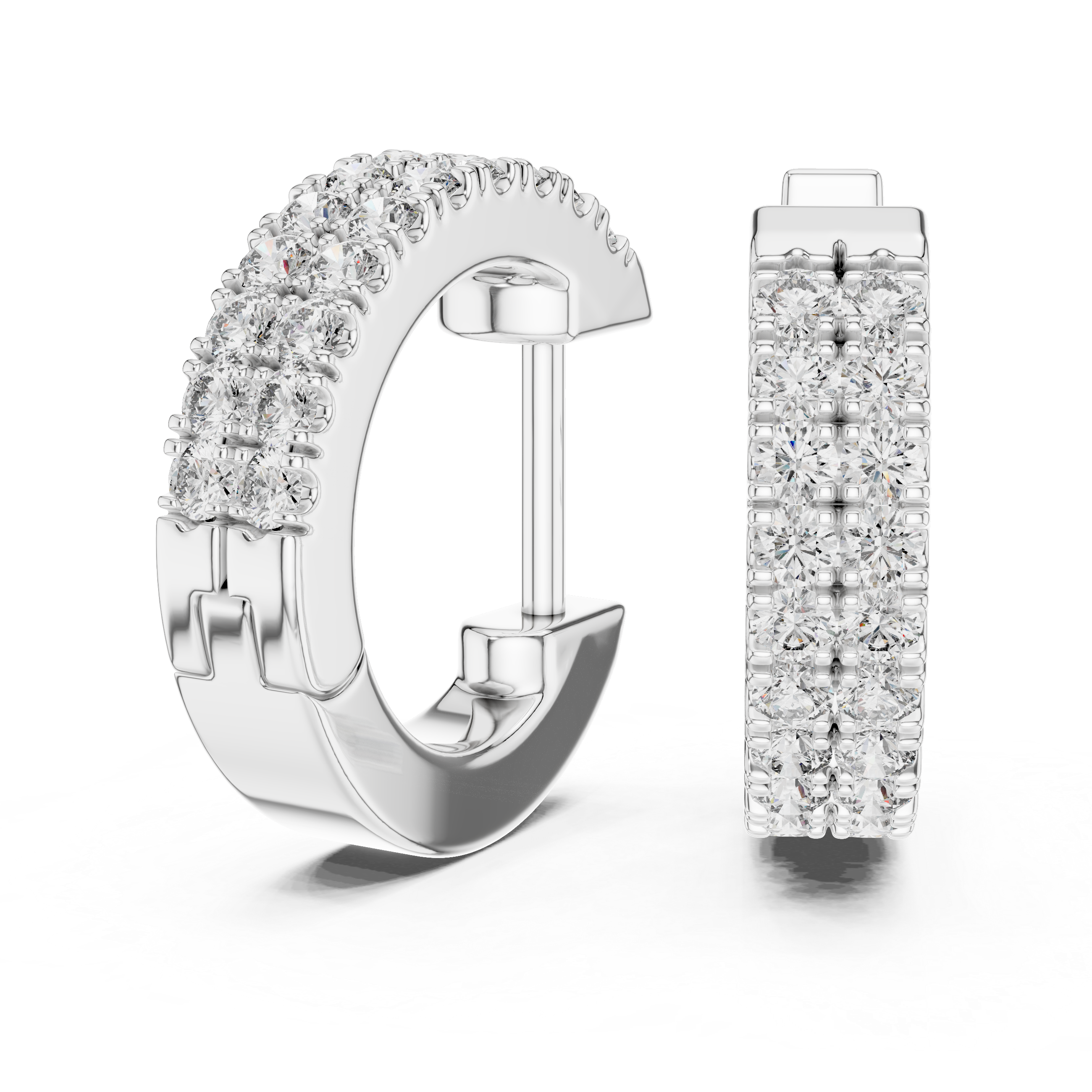 The Riverside Earrings - Double Row Pave Diamond Open Hoops