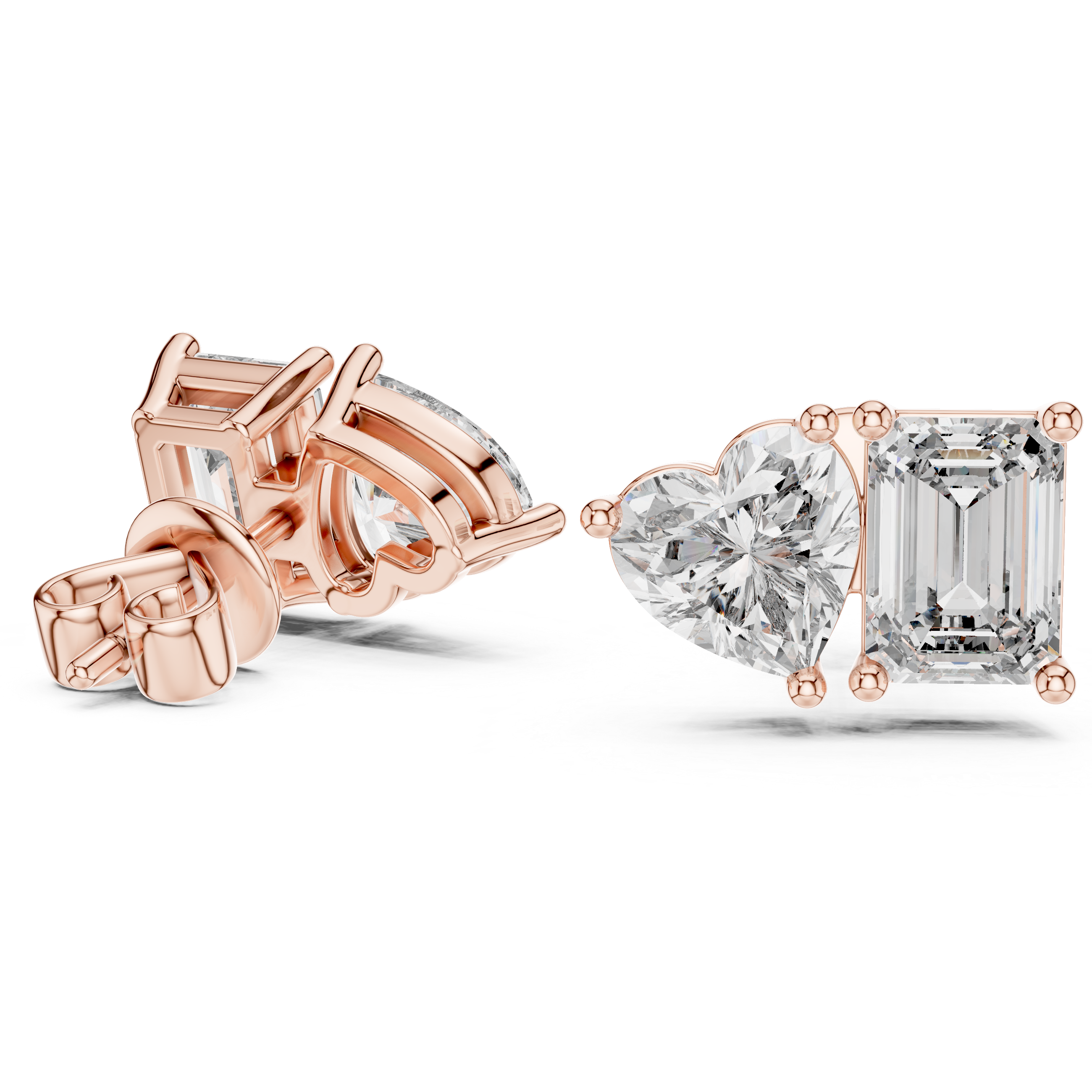 The Canberra Earrings - Heart & Emerald Cut Toi et Moi Studs