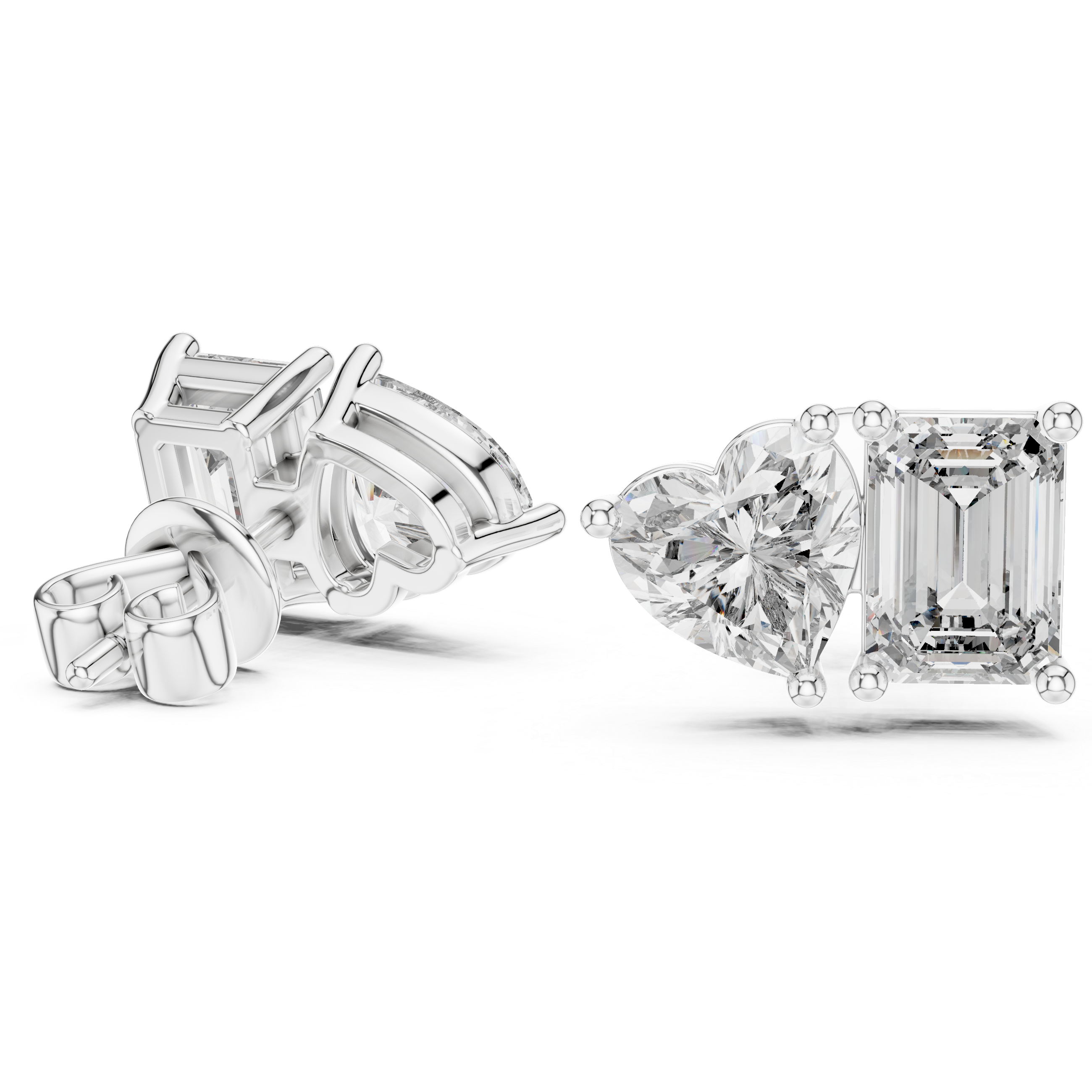 Muur Atelier Solid Gold Heart & Emerald Cut Diamond Toi et Moi Studs