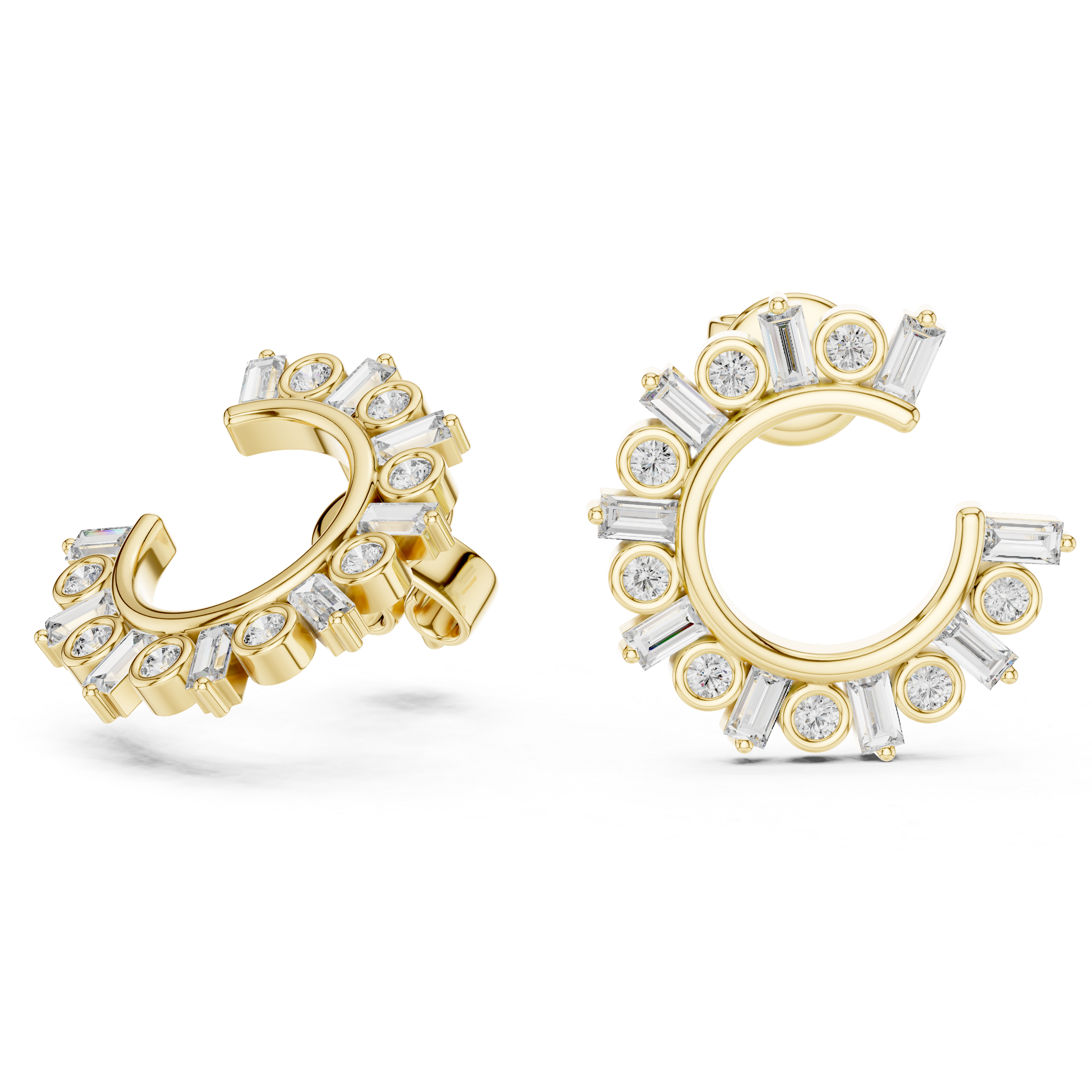 Muur Atelier Solid Gold Alternating Baguette & Round Diamond C-Hoops