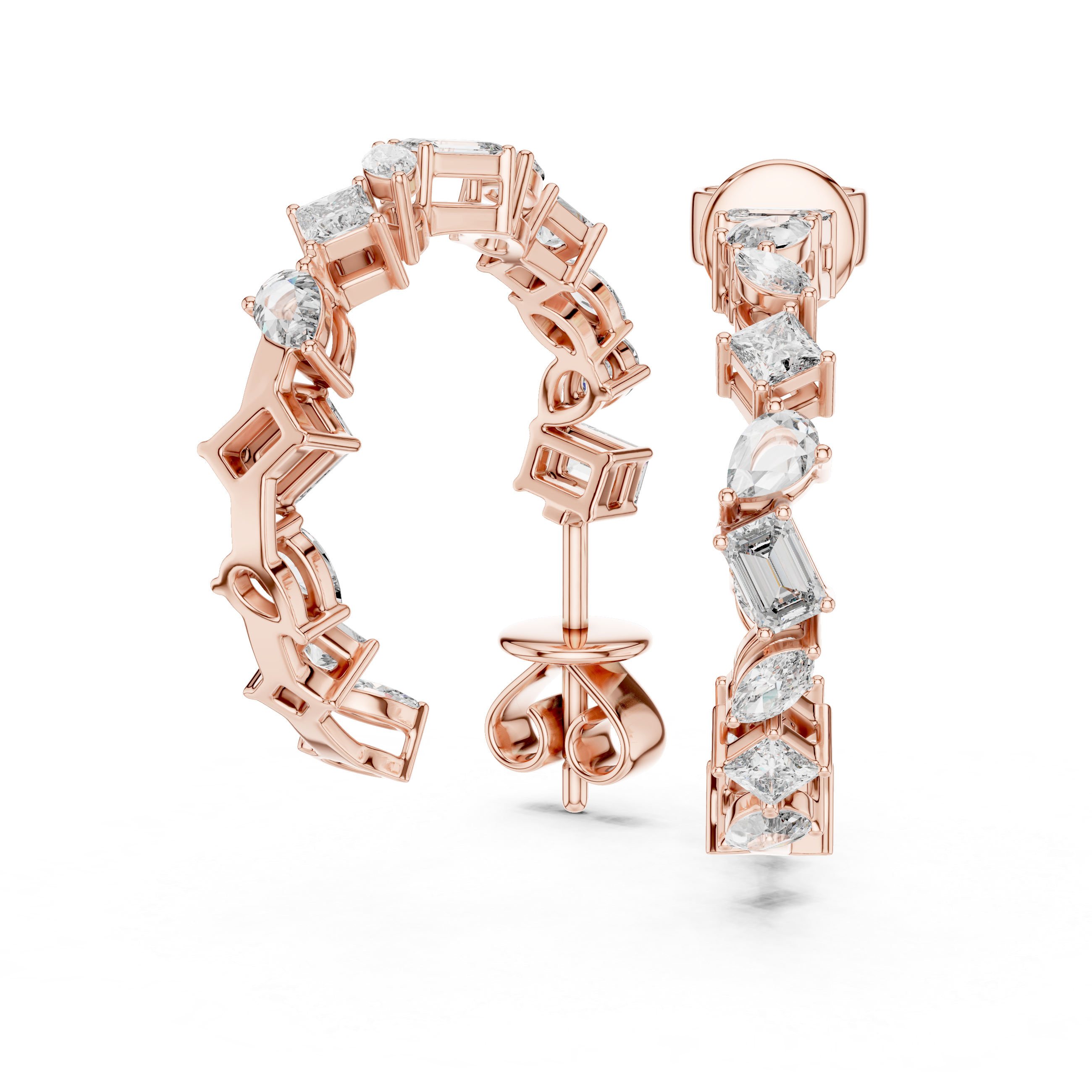 The Donghae Earrings – Mixed Shape Multi-Cut Diamond Hoop Earrings