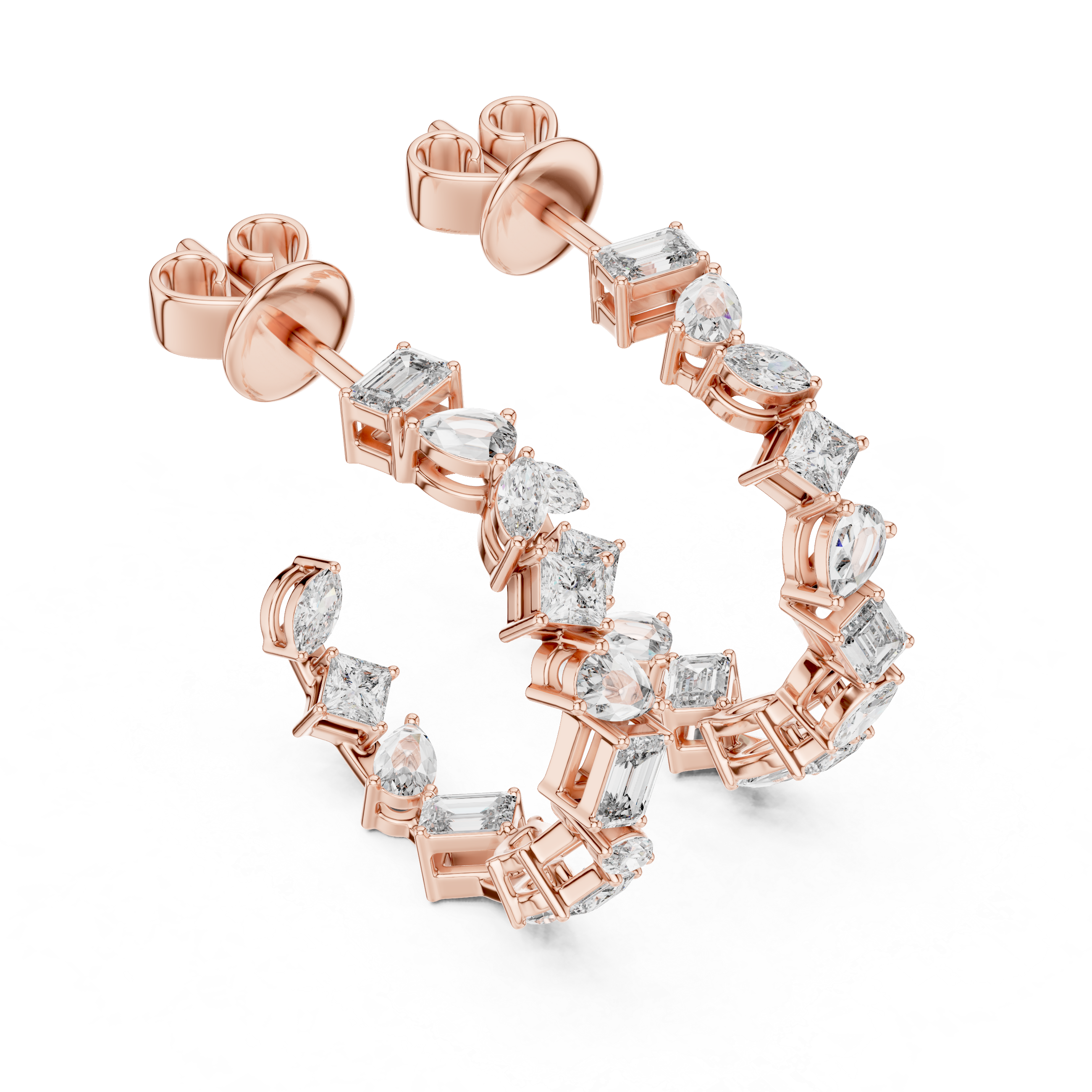 The Donghae Earrings – Mixed Shape Multi-Cut Diamond Hoop Earrings