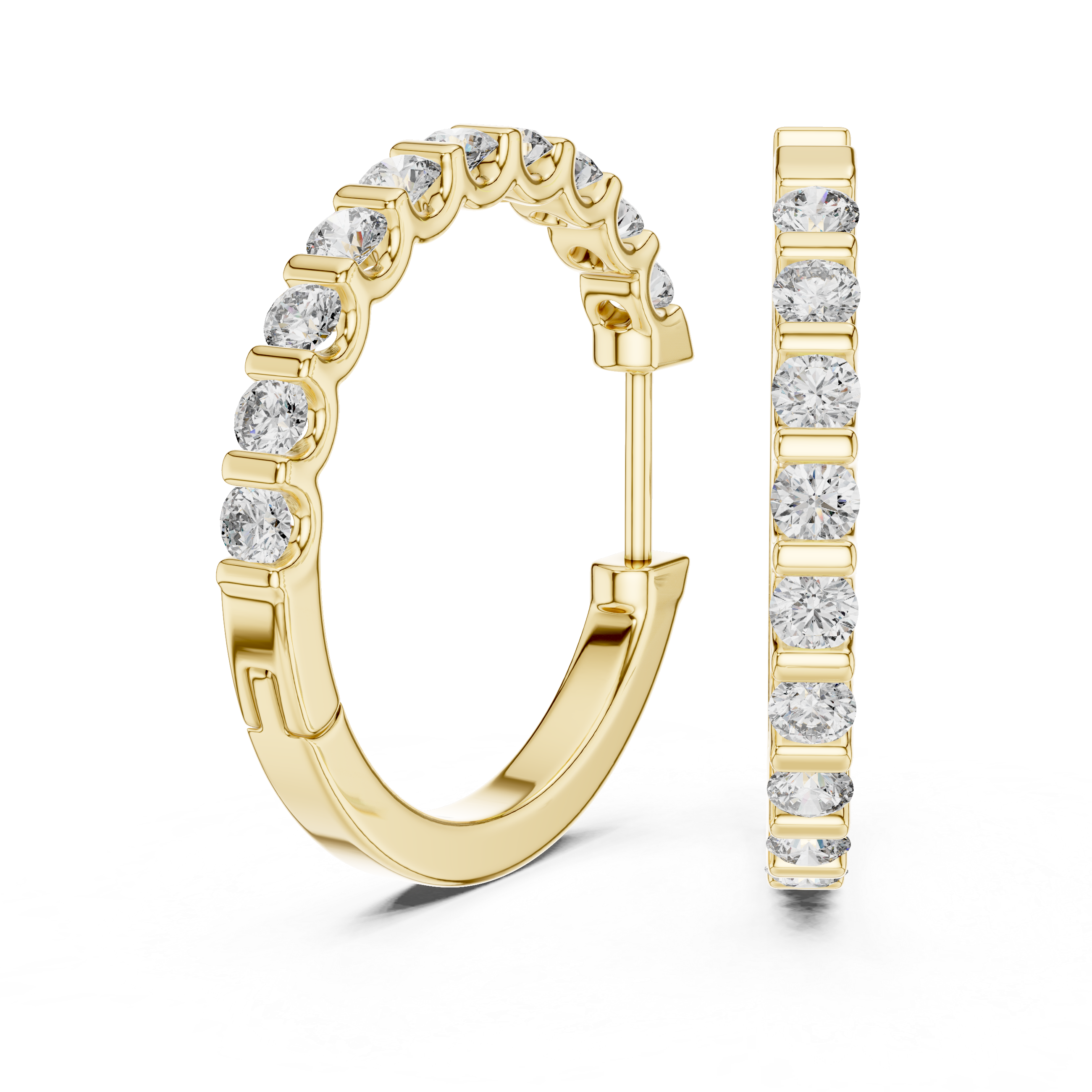 Shared Prong Round Brilliant Diamond Hoops