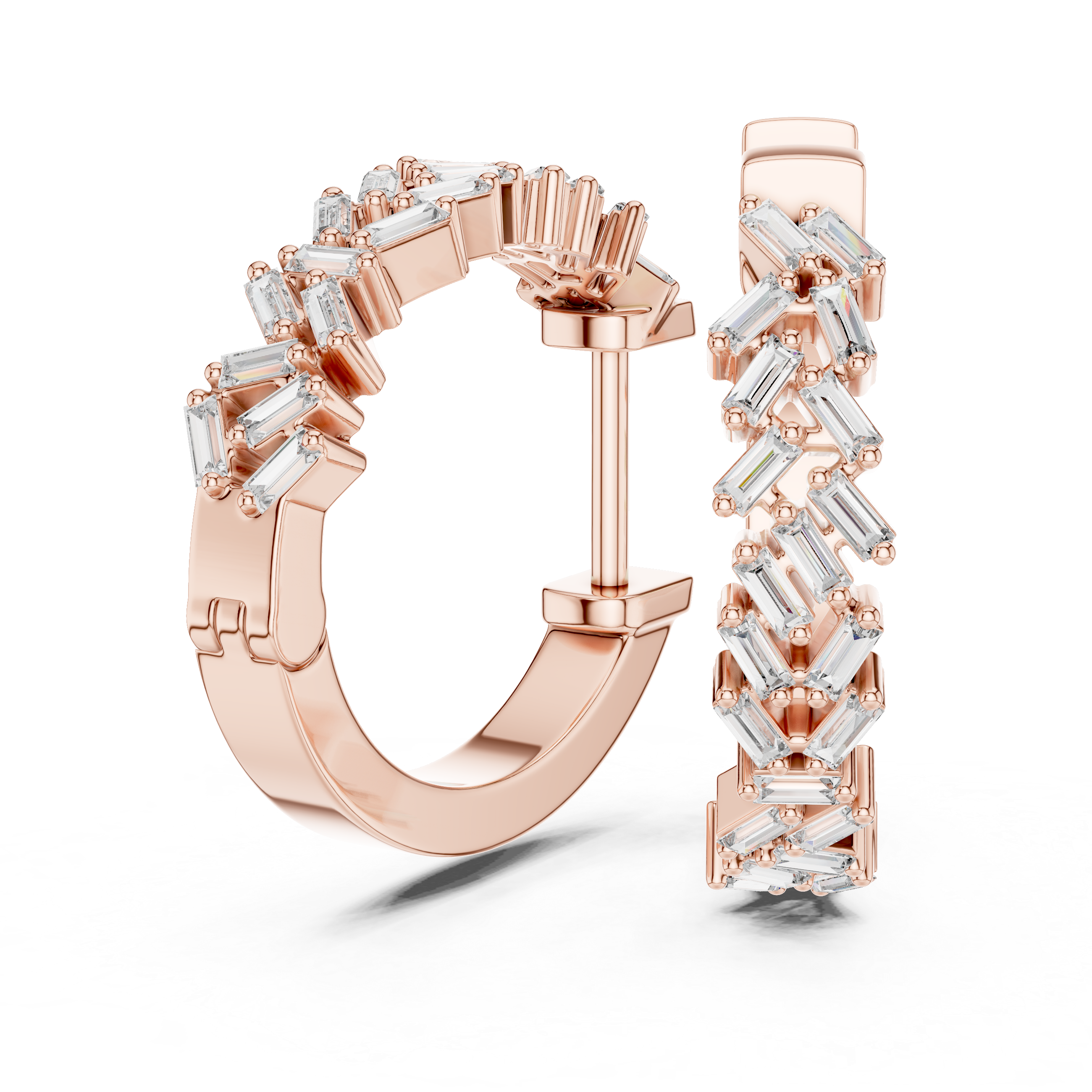 Muur Atelier Solid Gold Scattered Baguette Diamond Hoop Earrings